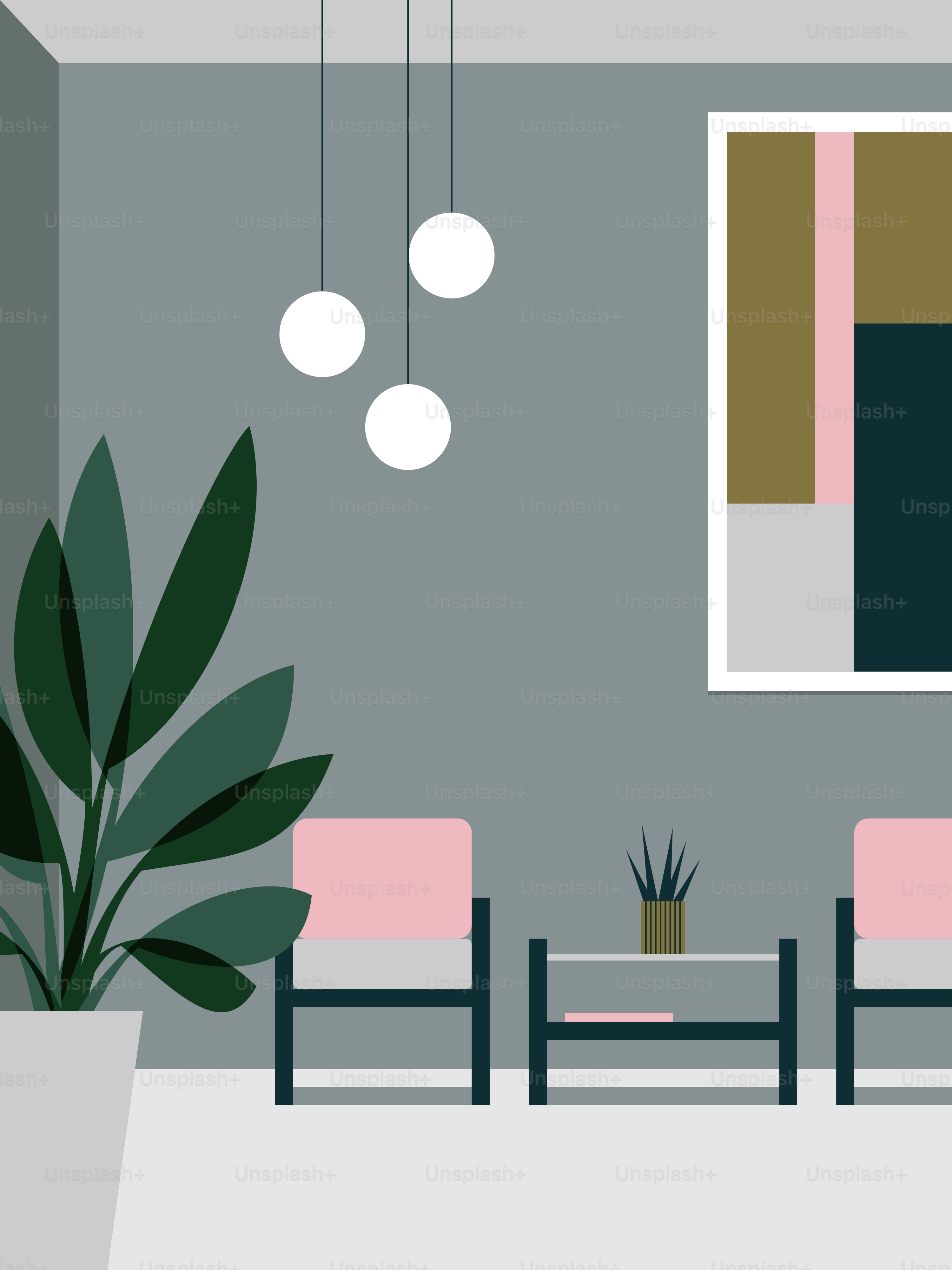 A living room filled with furniture and a potted plant