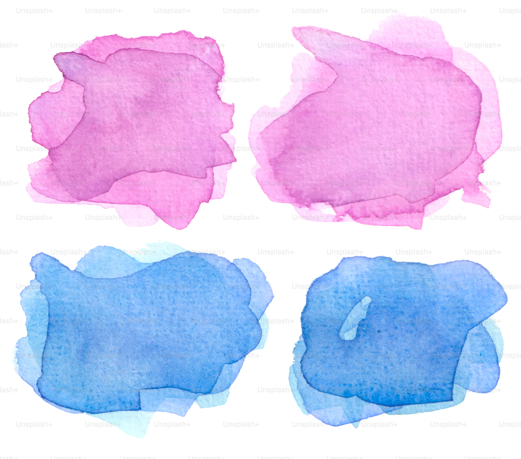 A set of four watercolor stains on a white background