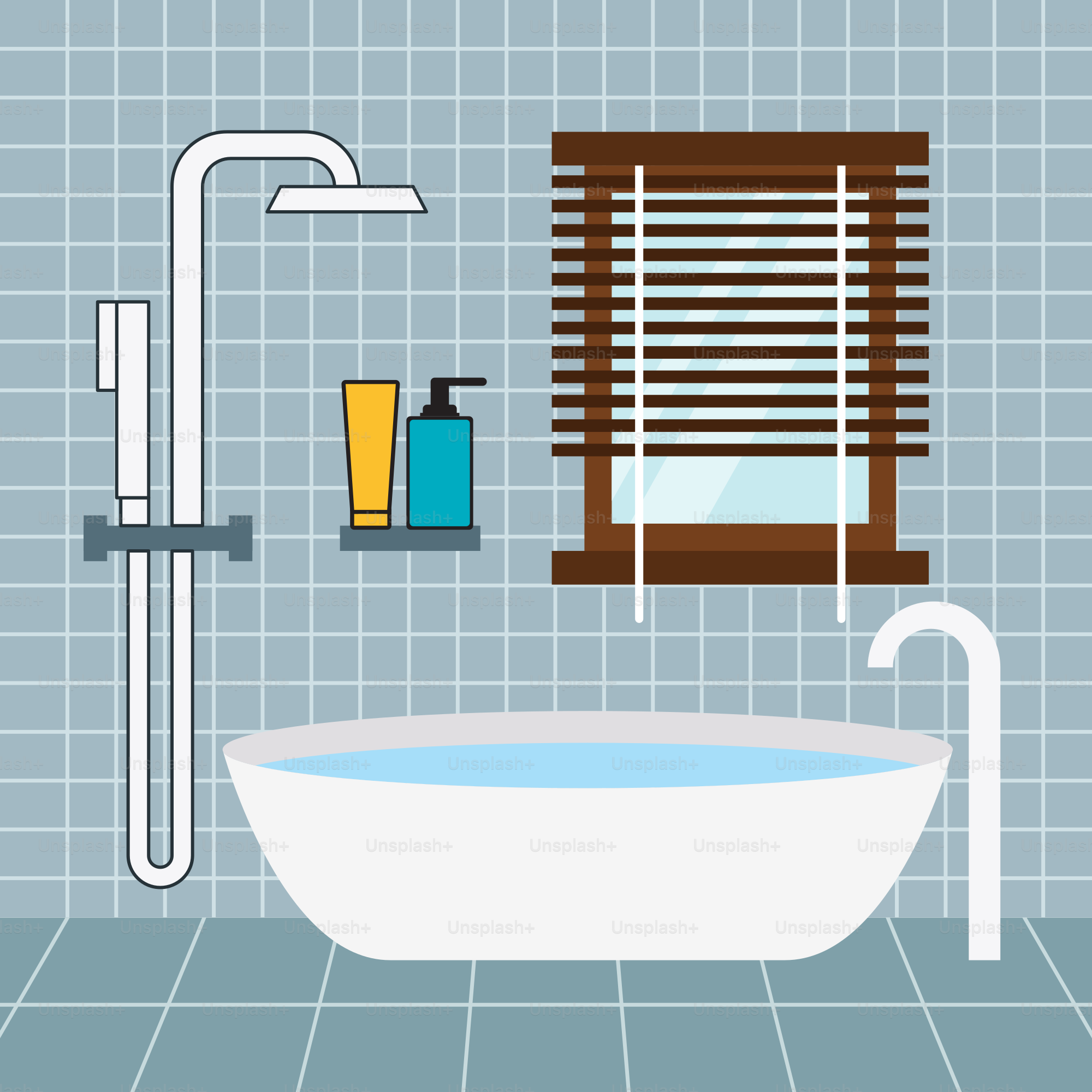 A bathroom with a tub, shower head, and a window