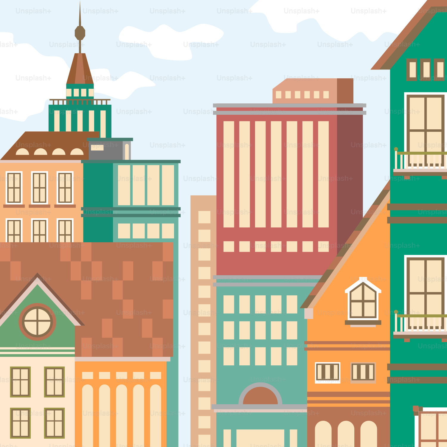 Un grupo de edificios con fondo de cielo