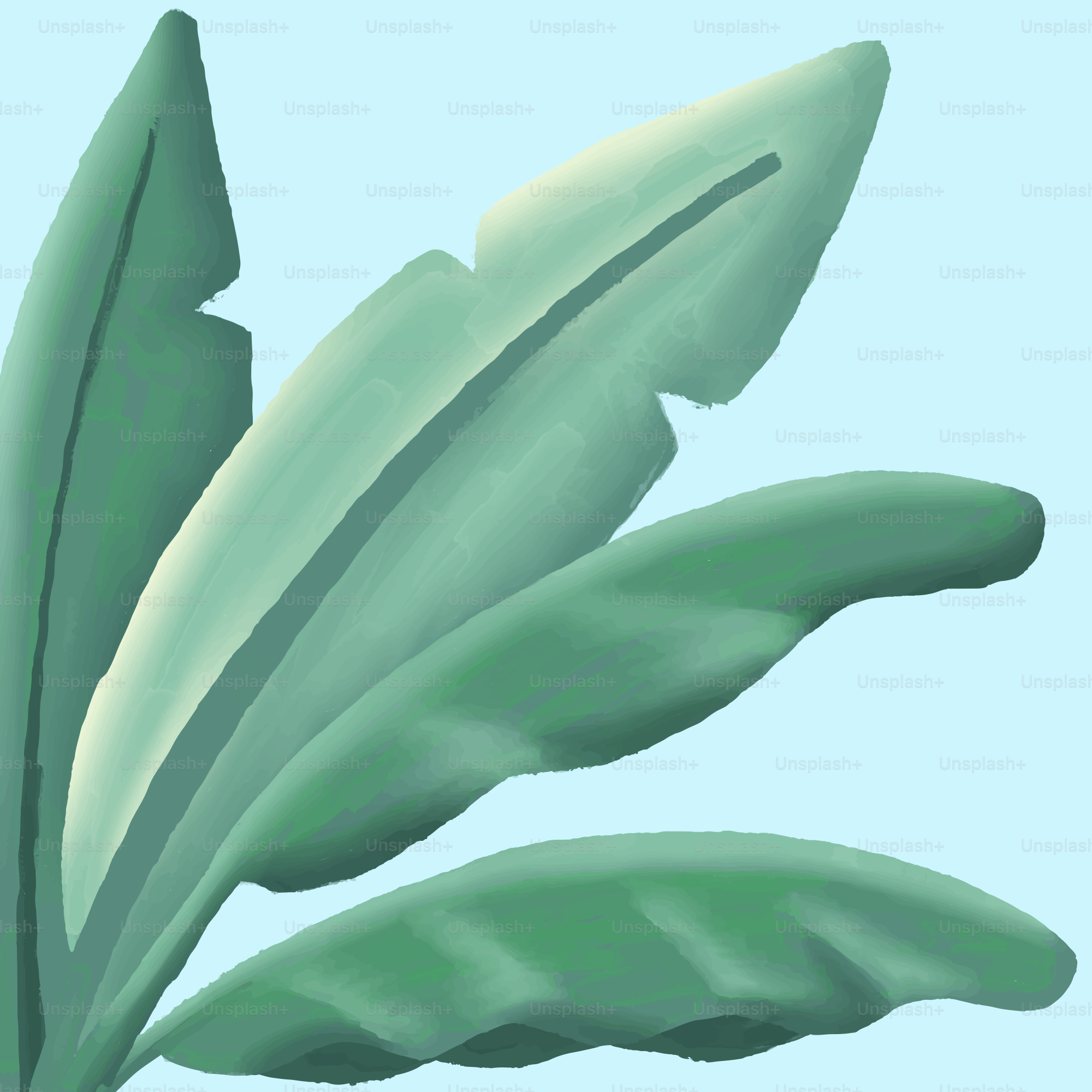 A green leaf on a blue background