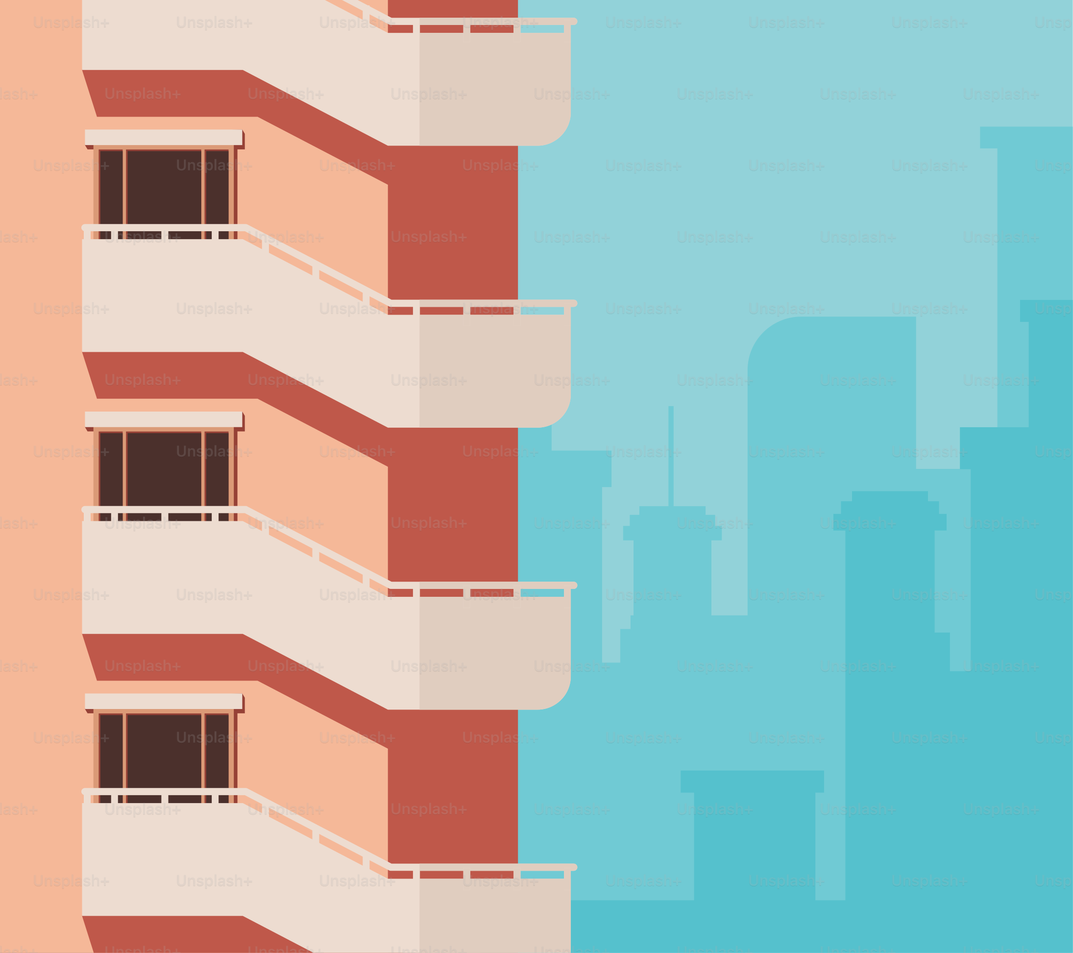 Un grand immeuble avec balcons devant une ville