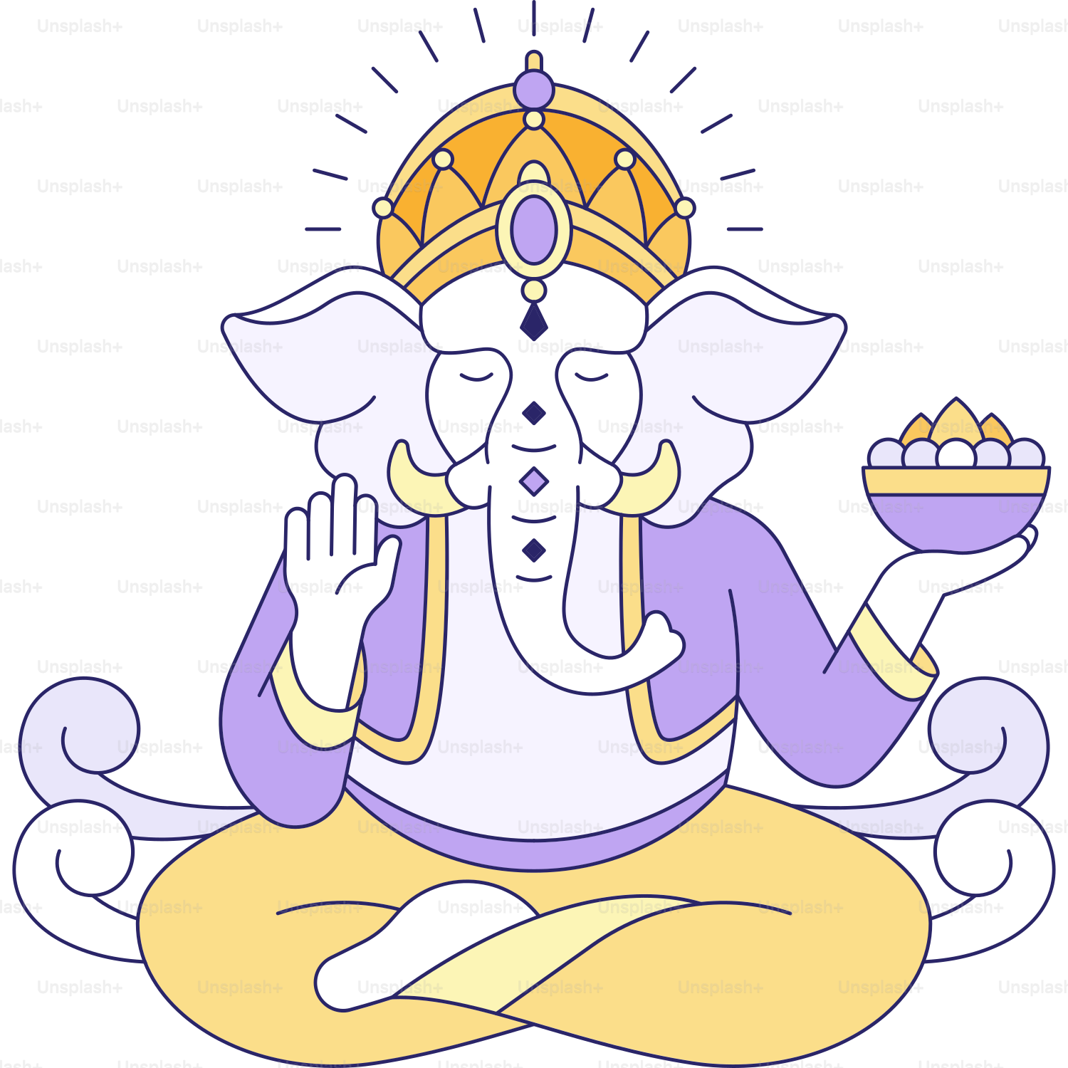A drawing of an elephant sitting in a lotus position
