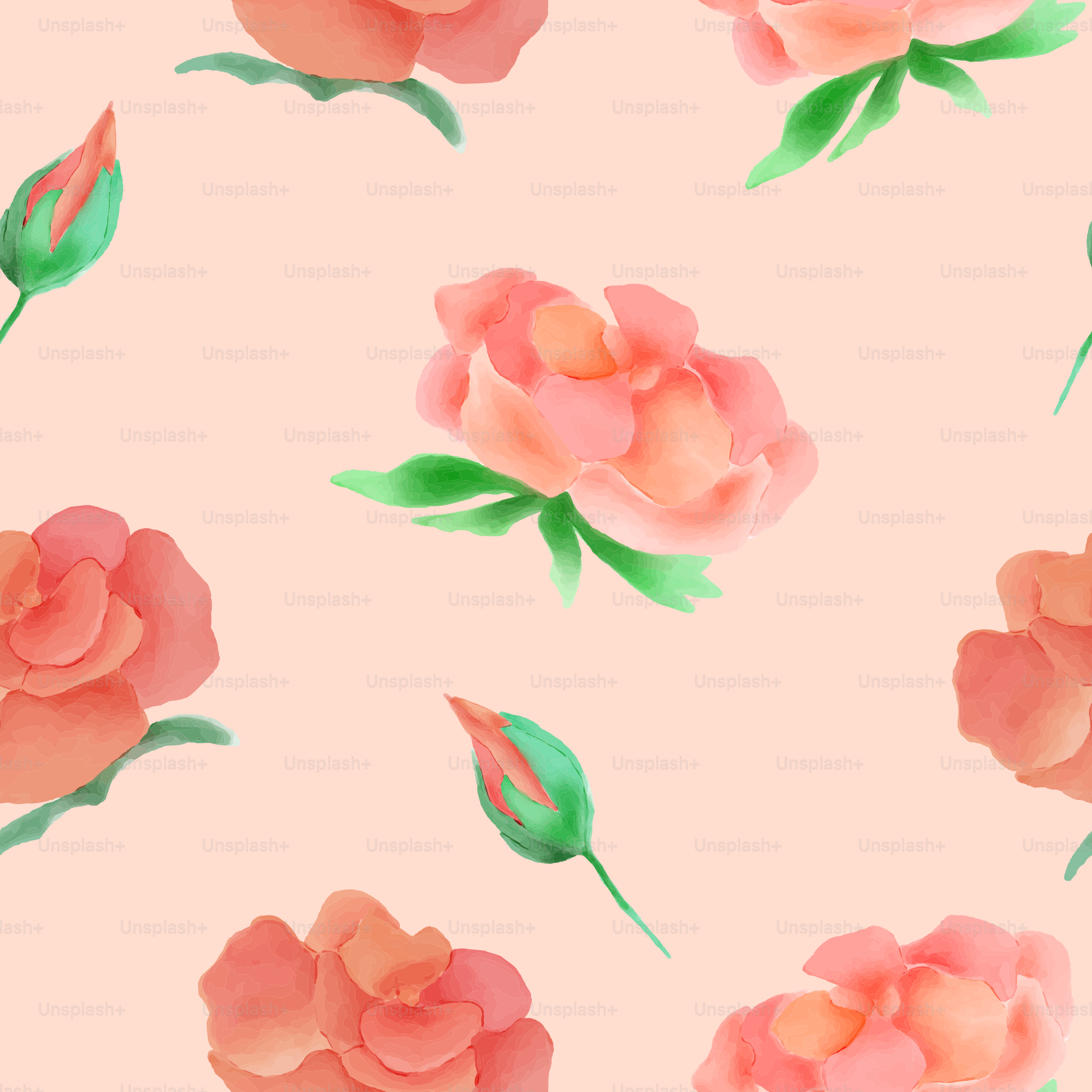 A pattern of pink roses on a pink background