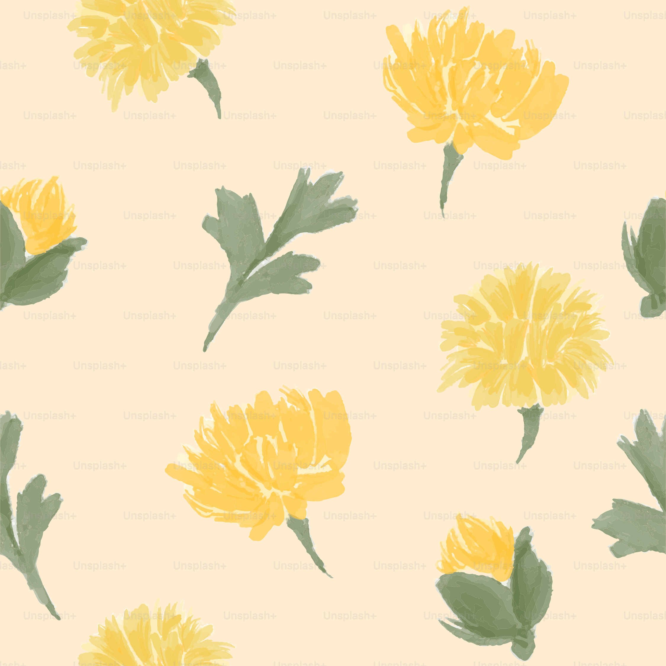 A yellow and green flower pattern on a white background