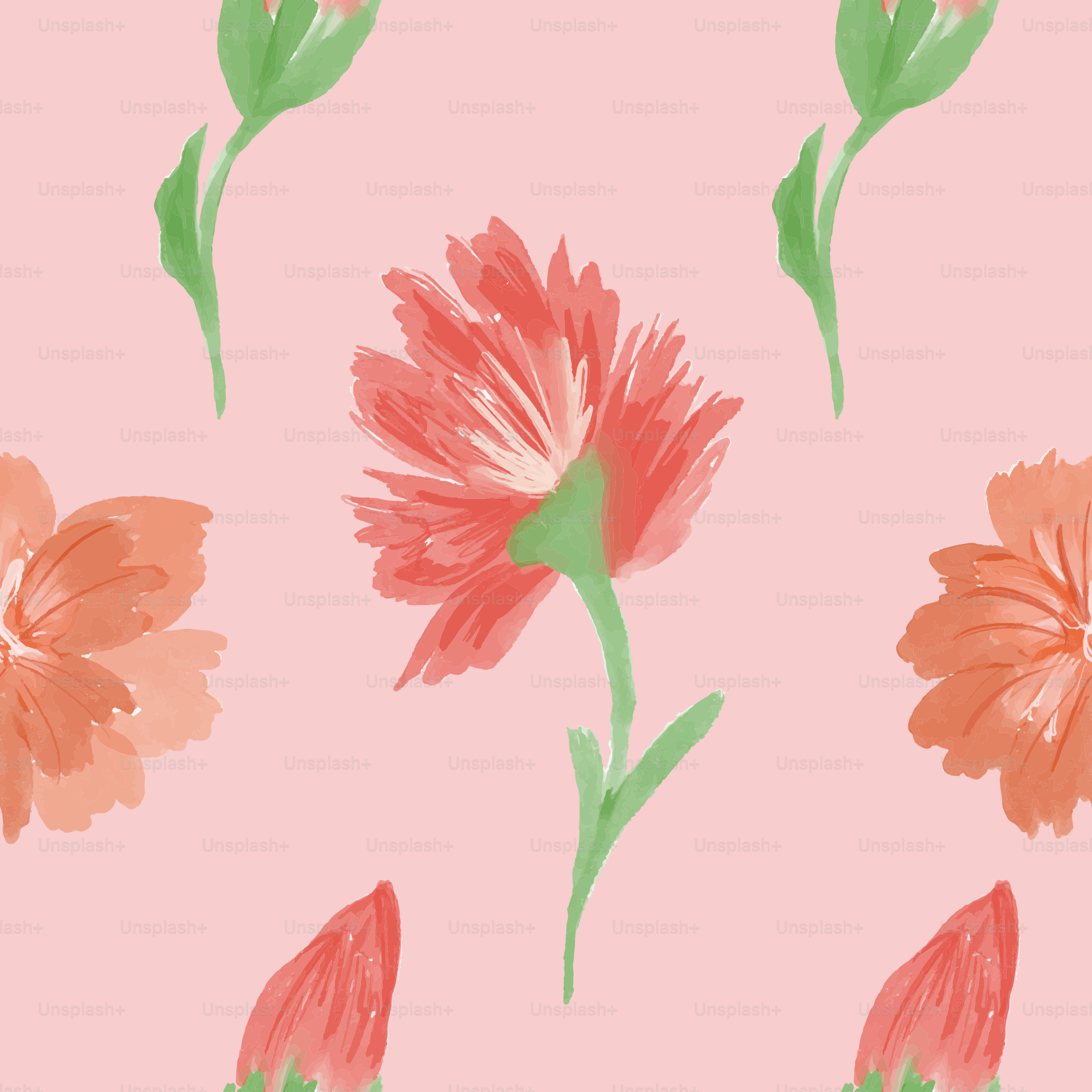 Ein rosafarbenes und orangefarbenes Blumenmuster auf rosa Hintergrund
