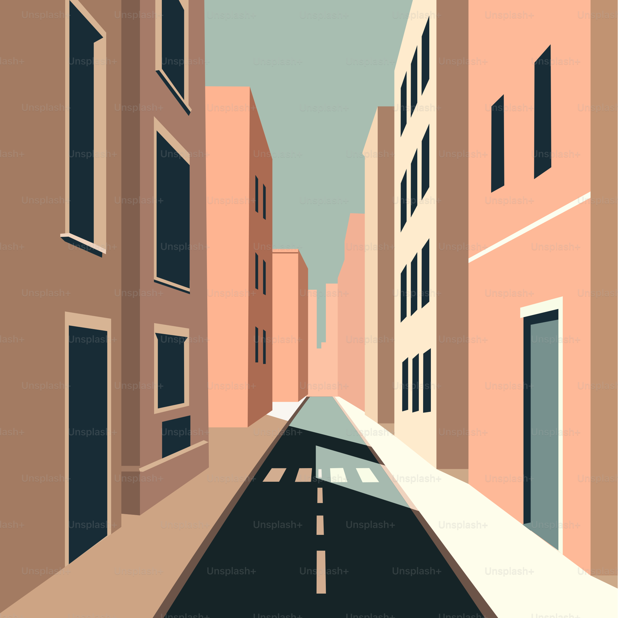 A poster of a city street with buildings