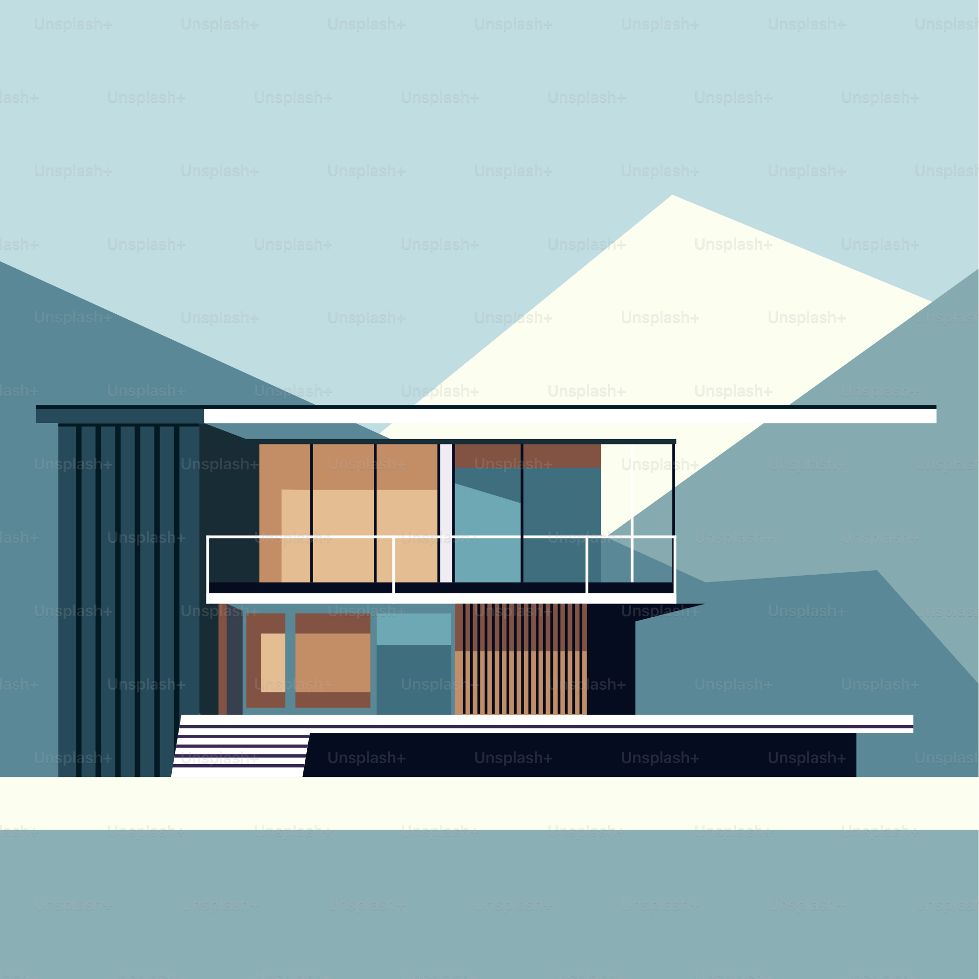 Une photo d’une maison avec des montagnes en arrière-plan