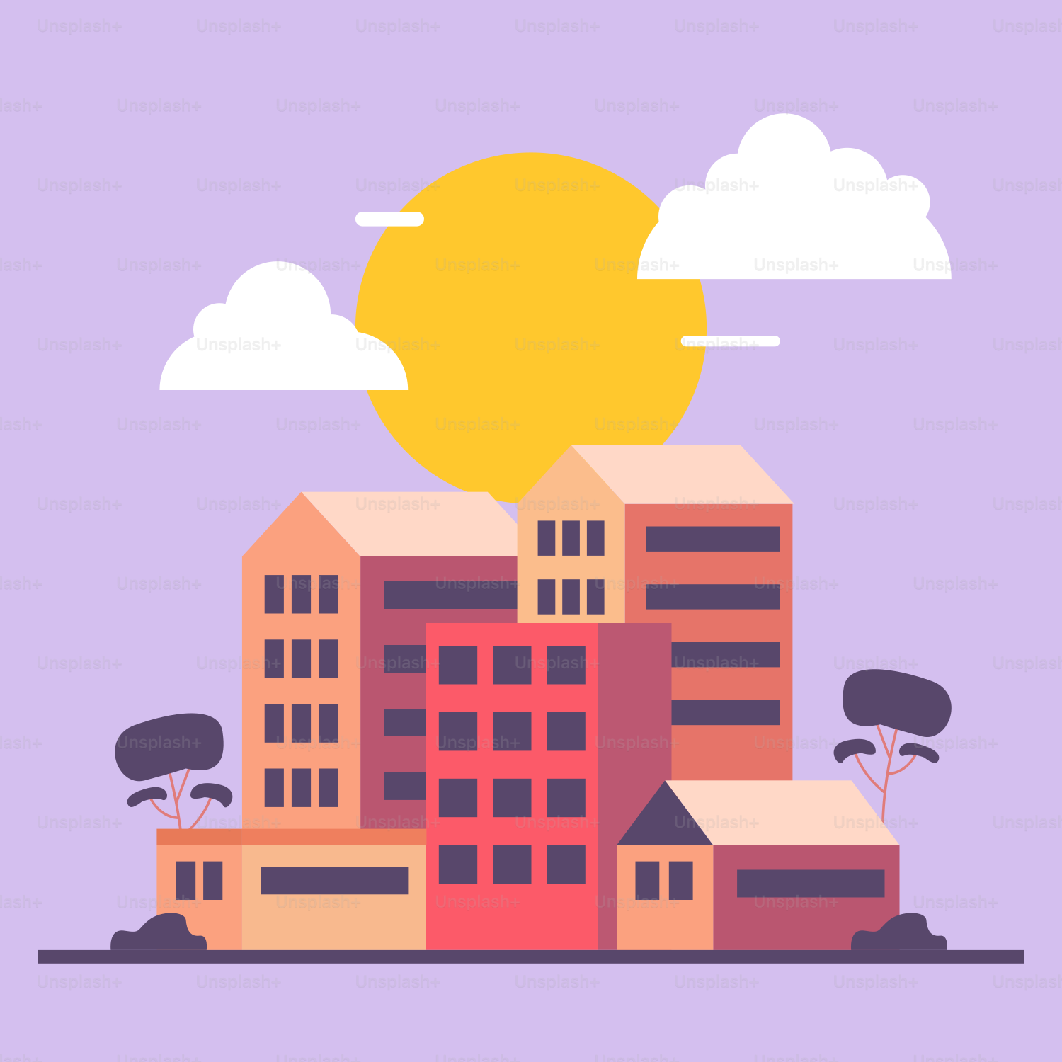 A building with a sun in the background