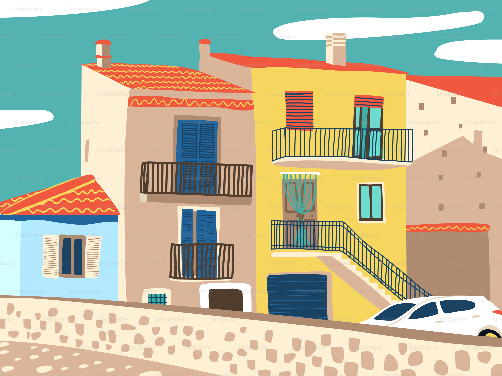 Une voiture est garée devant un immeuble