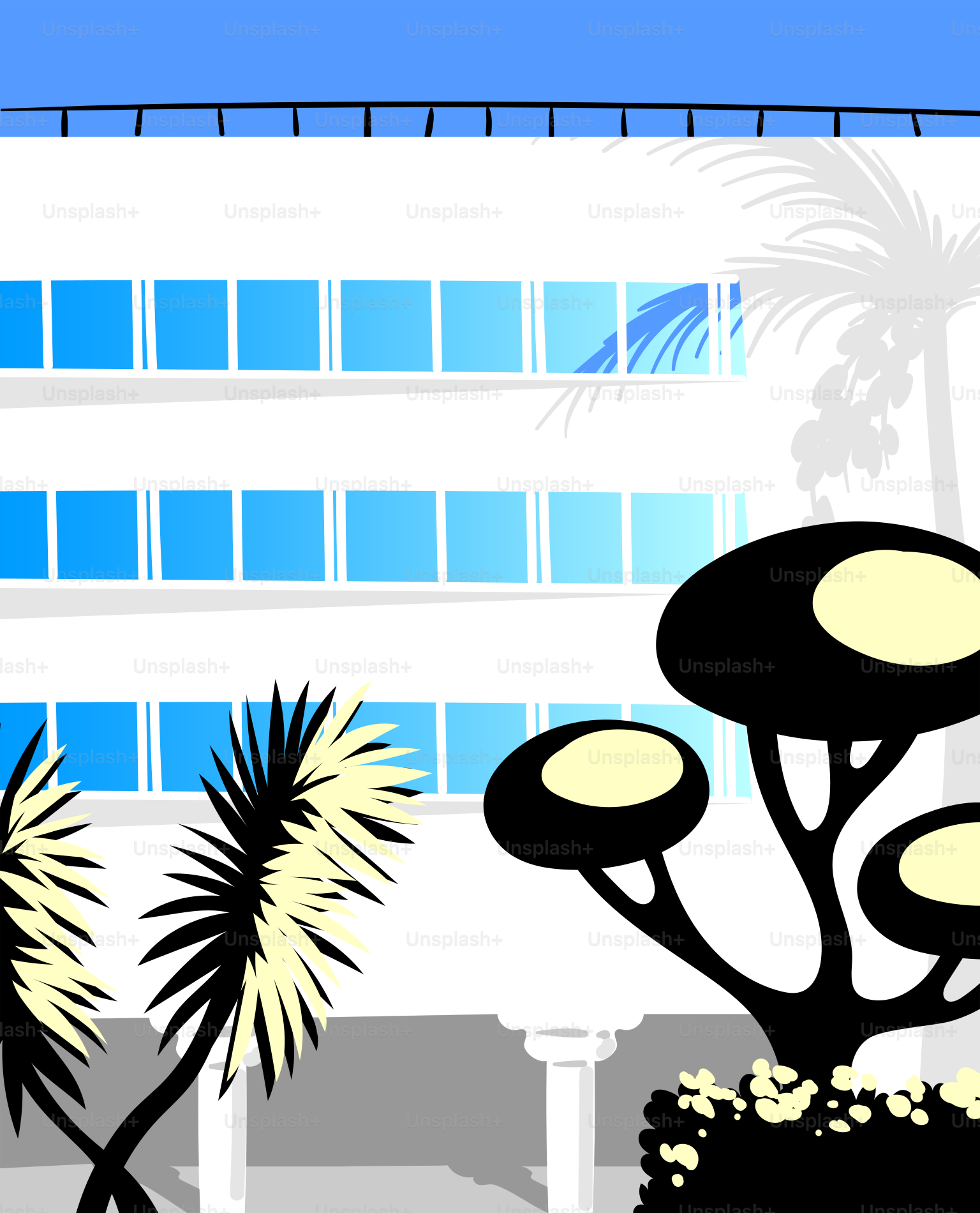 A picture of a building with trees in front of it