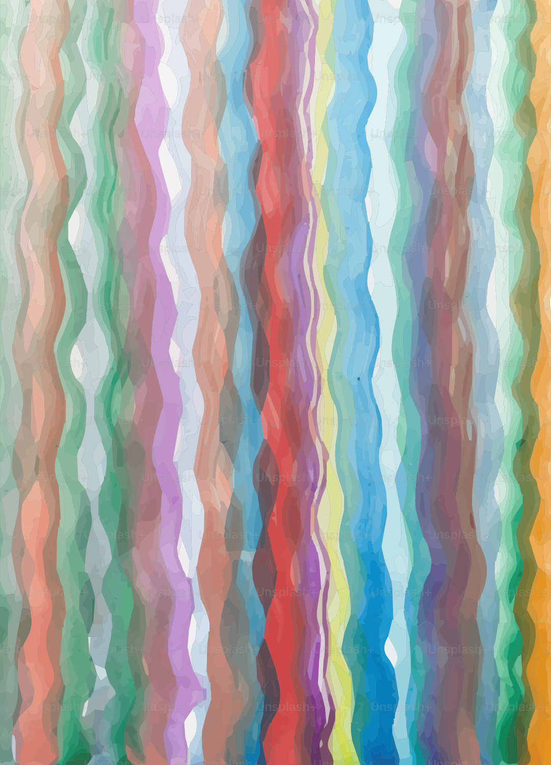 A multicolored curtain hanging in front of a window