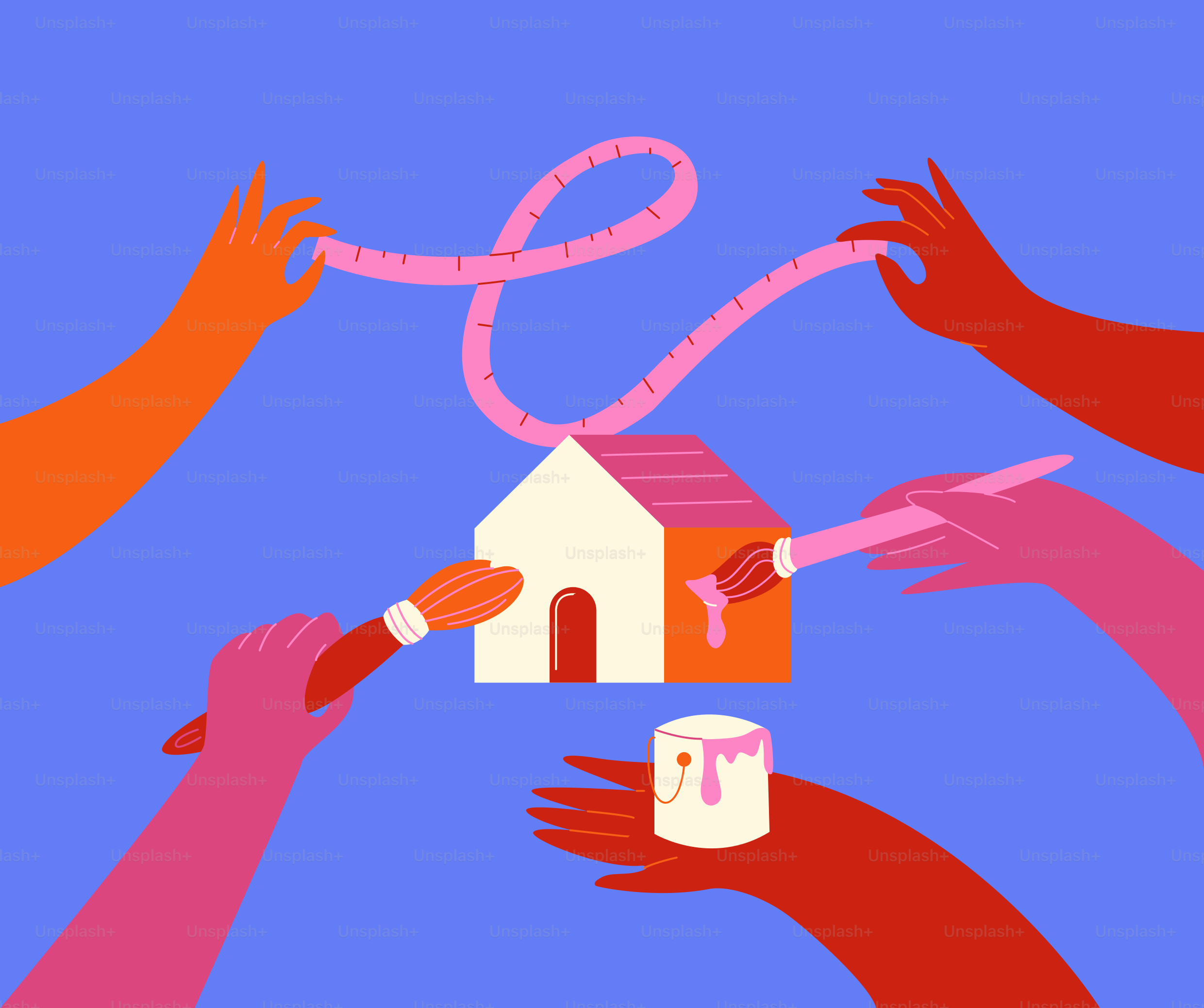 A group of people reaching for a house