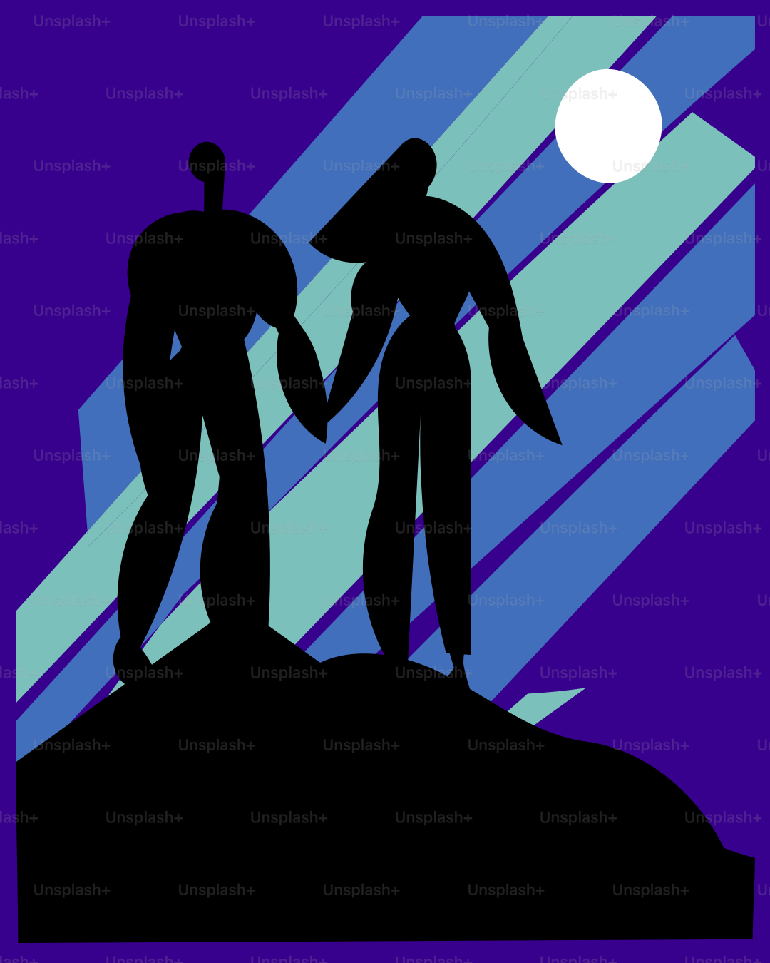 A couple of people standing on top of a hill