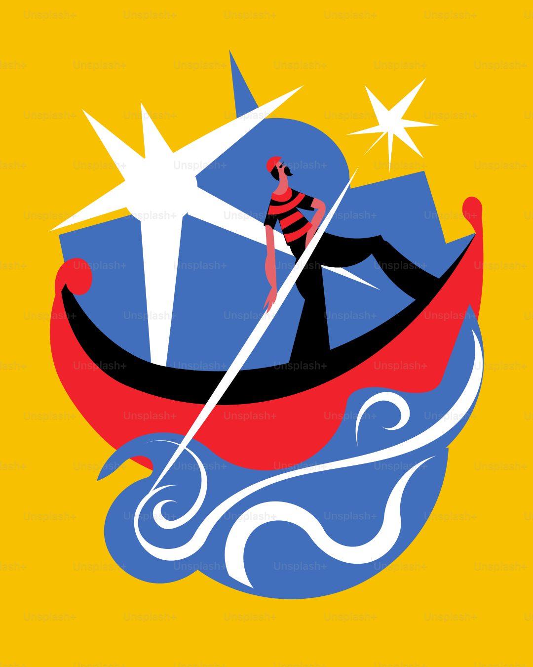A man rowing a boat with a star on top of it