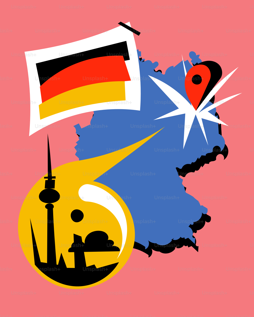 Une carte de l’Allemagne avec un drapeau dessus