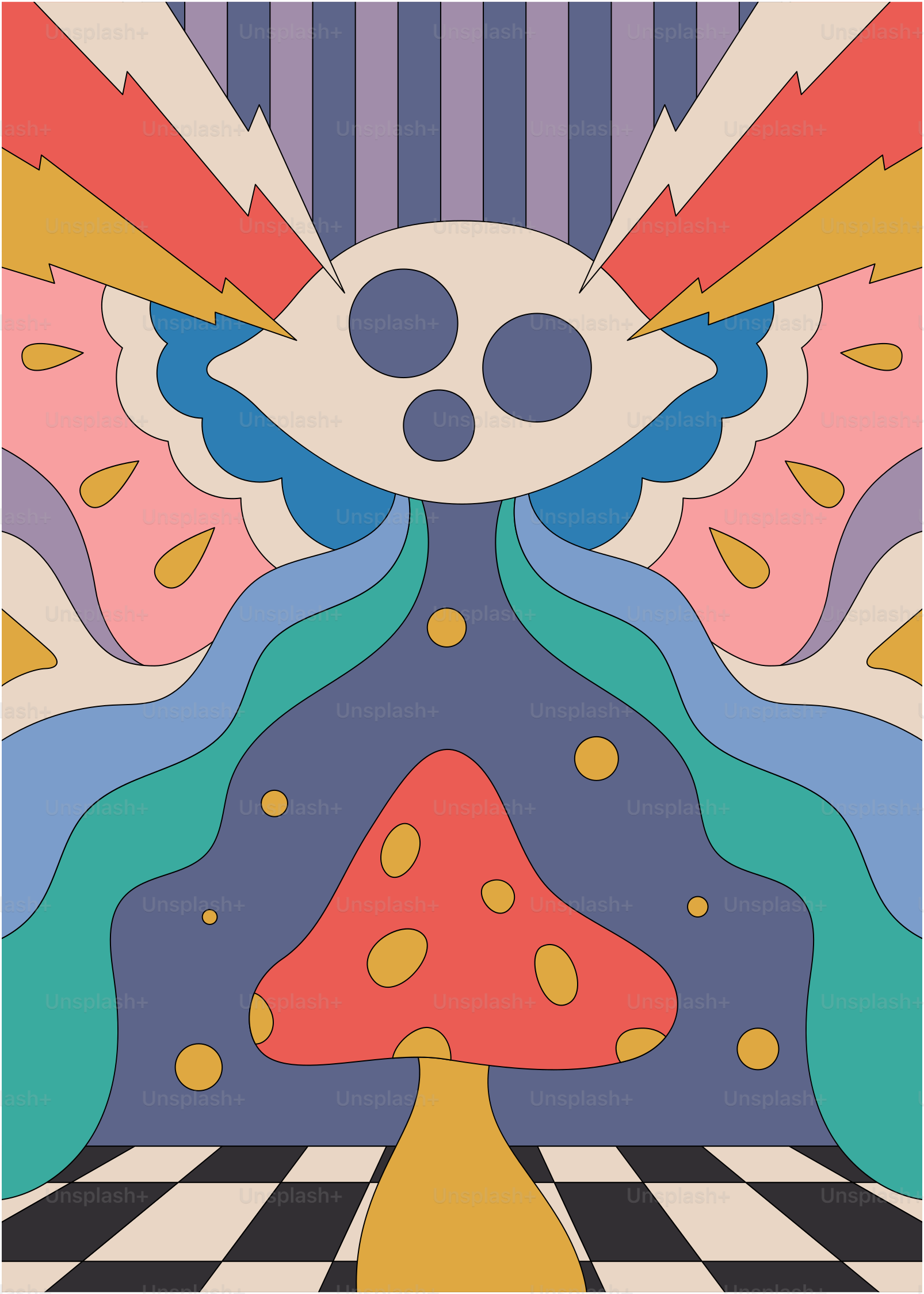 Um pôster com um crânio e um cogumelo