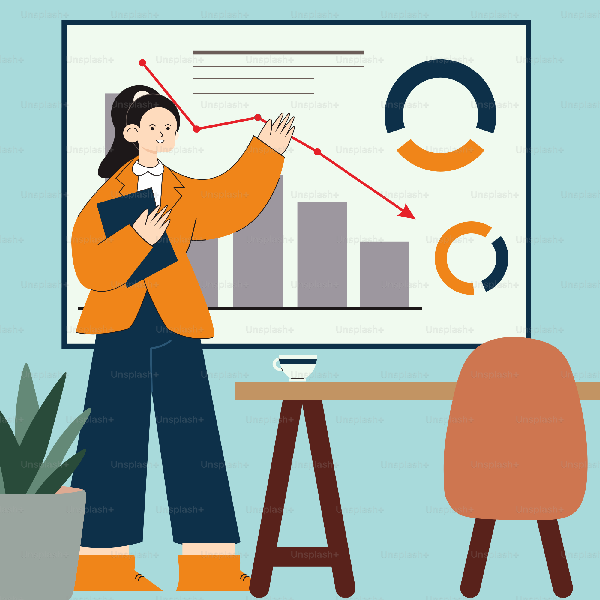 Una mujer de pie frente a una pizarra blanca