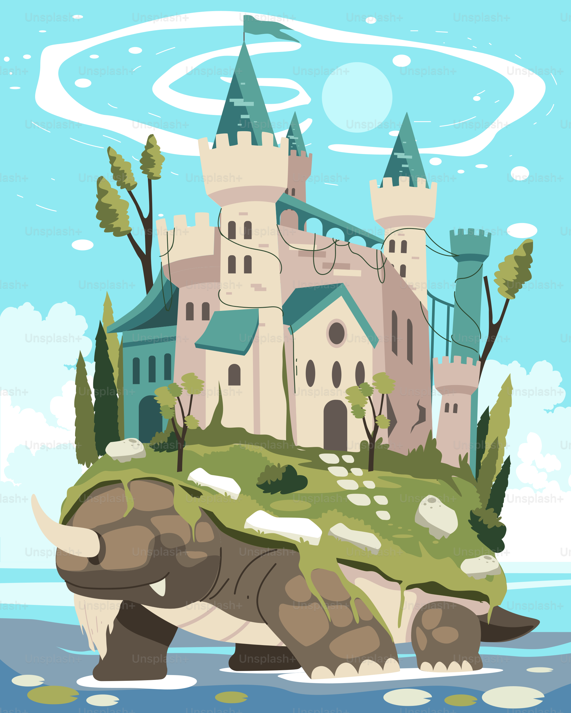 An island with a castle on top of it