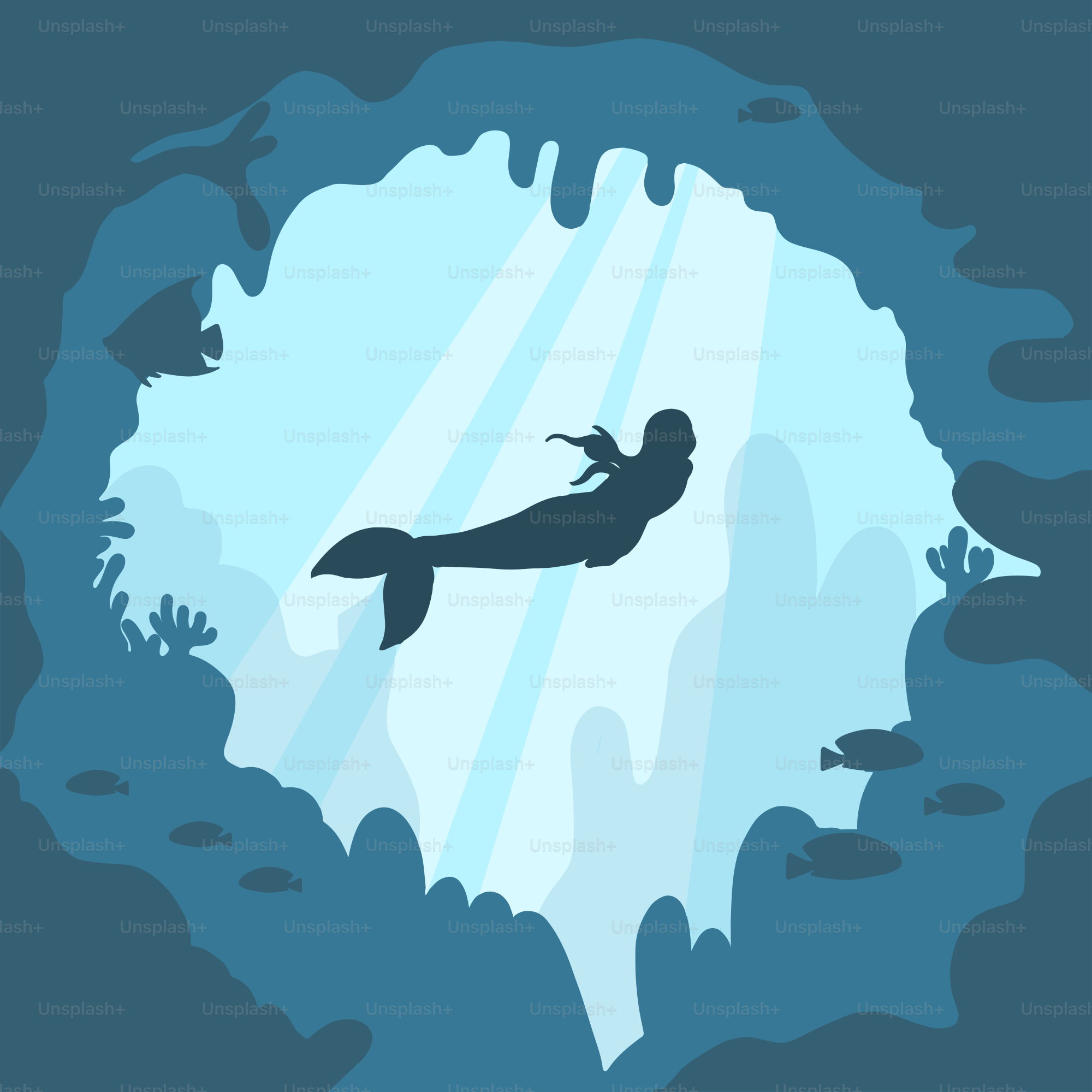 A silhouette of a person swimming in the ocean