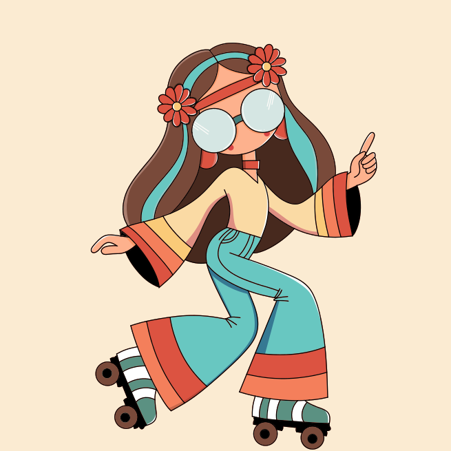 A cartoon of a girl on a skateboard
