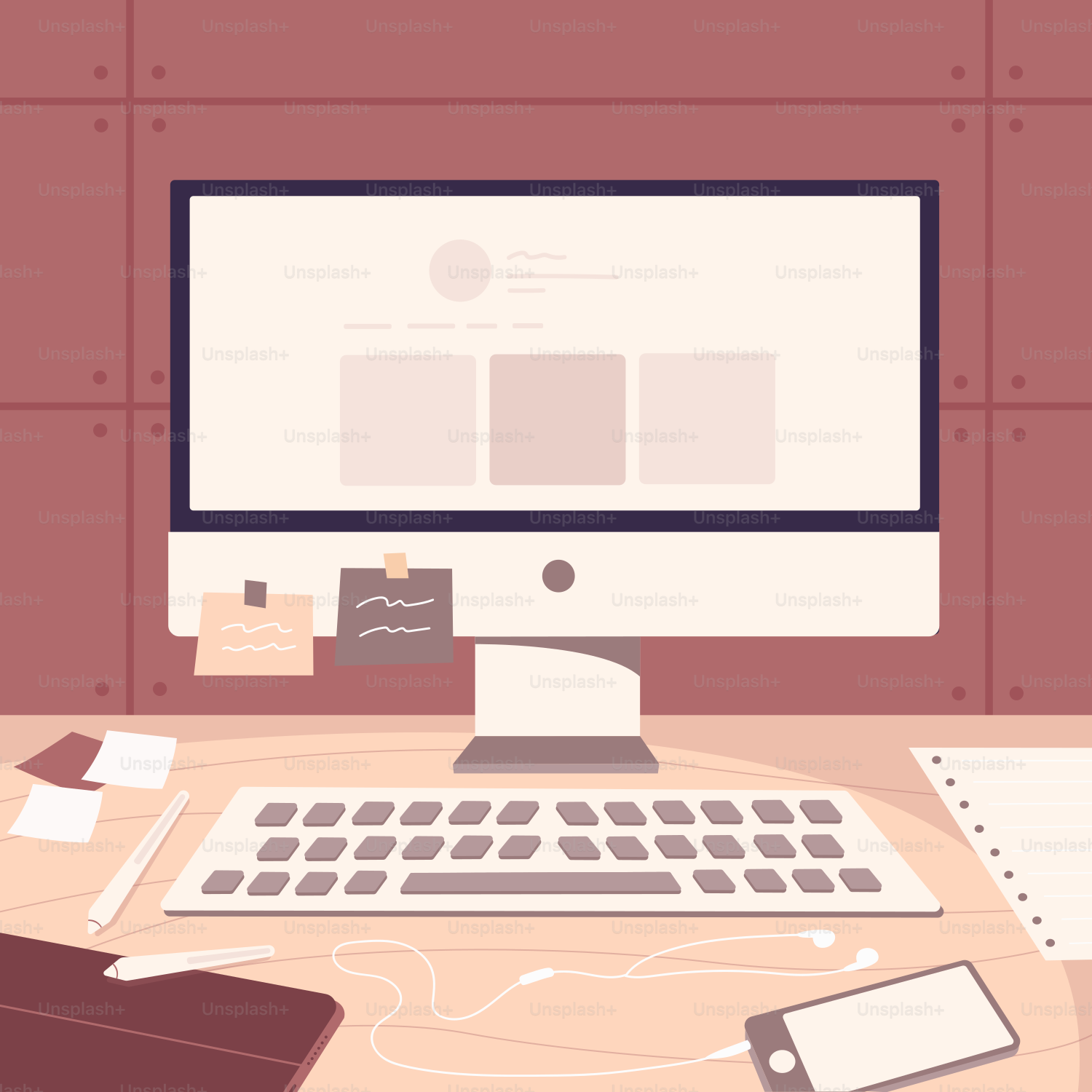 A desktop computer sitting on top of a wooden desk