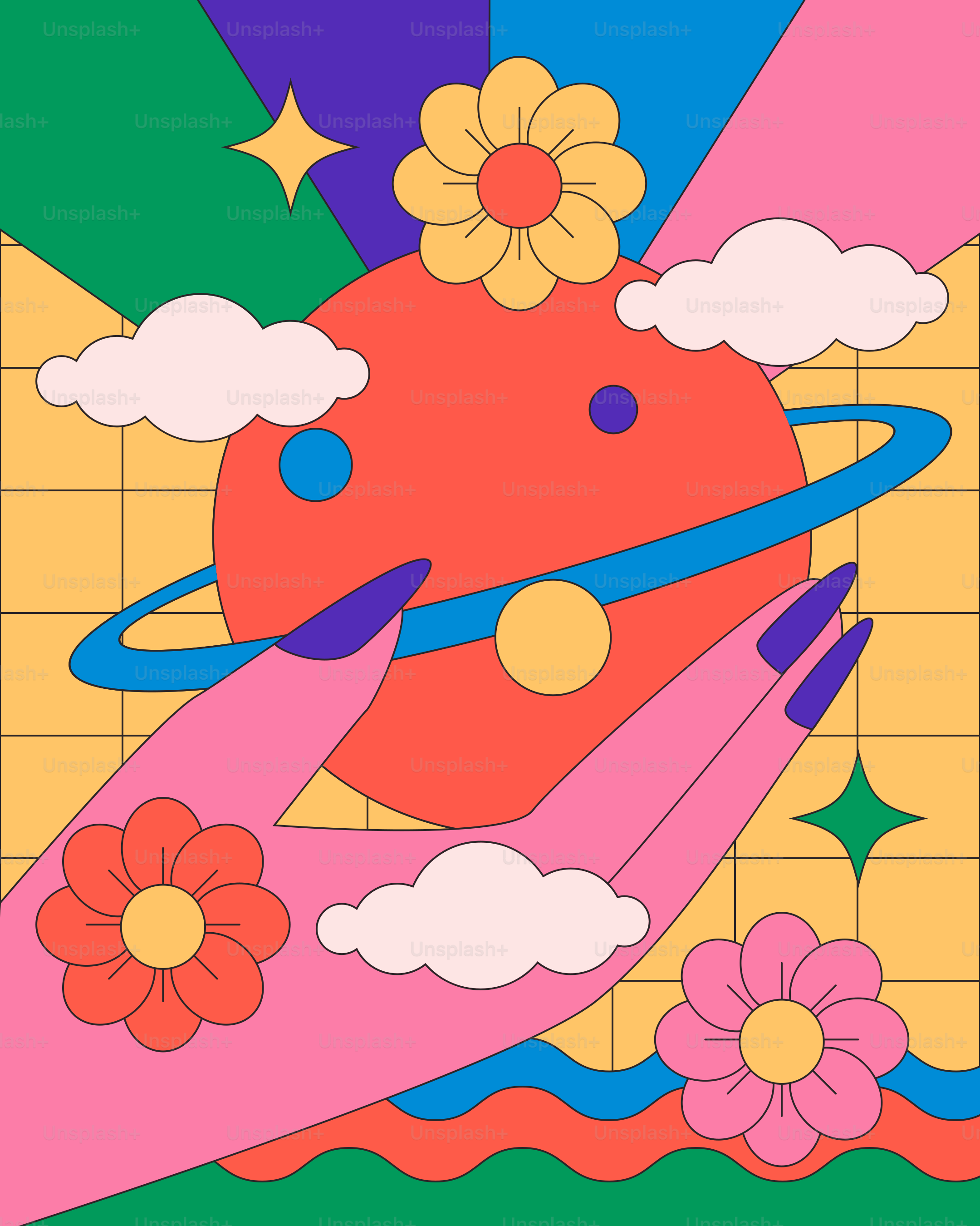 Ein farbenfrohes Bild eines Surfbretts mit Blumen darauf