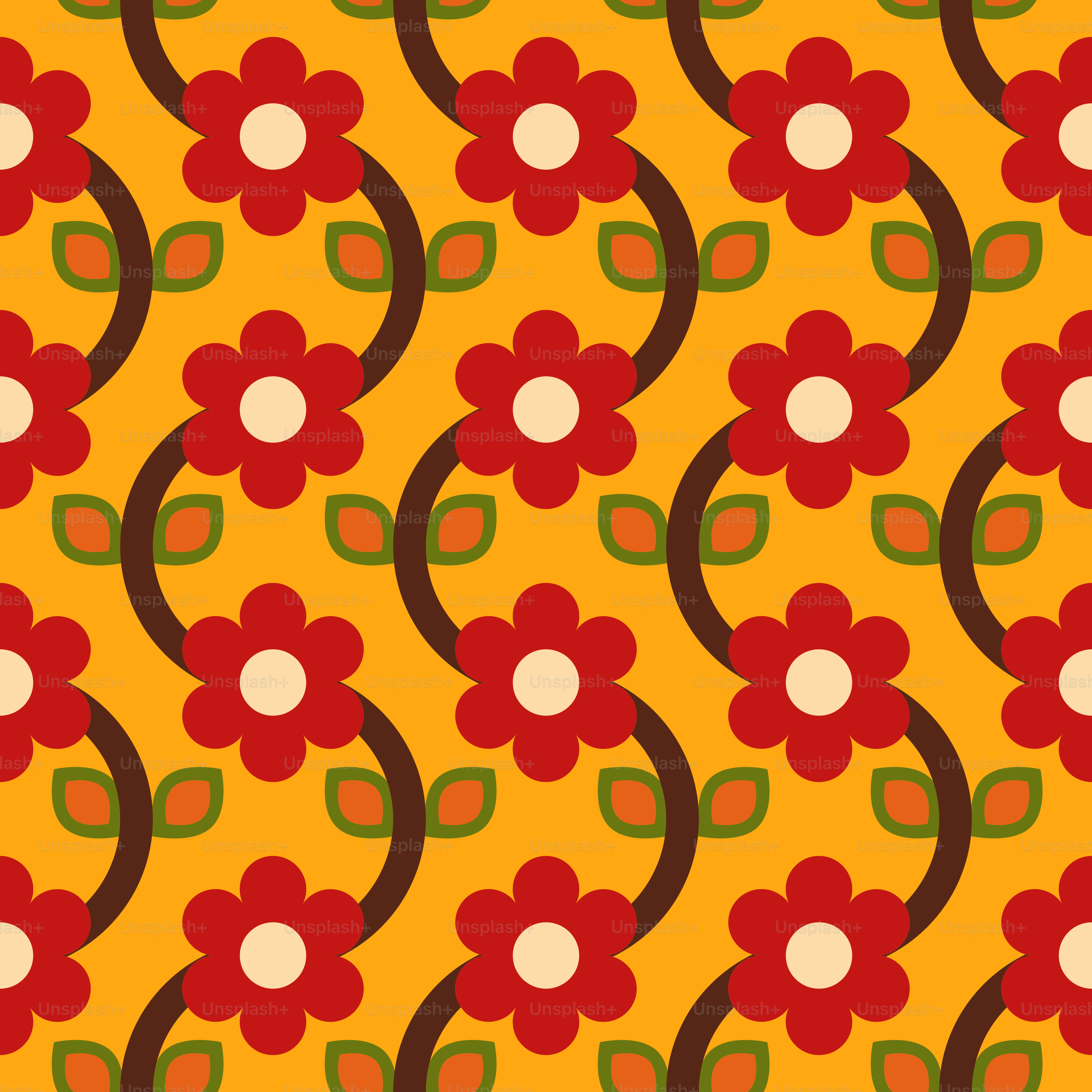 A pattern of red flowers on a yellow background