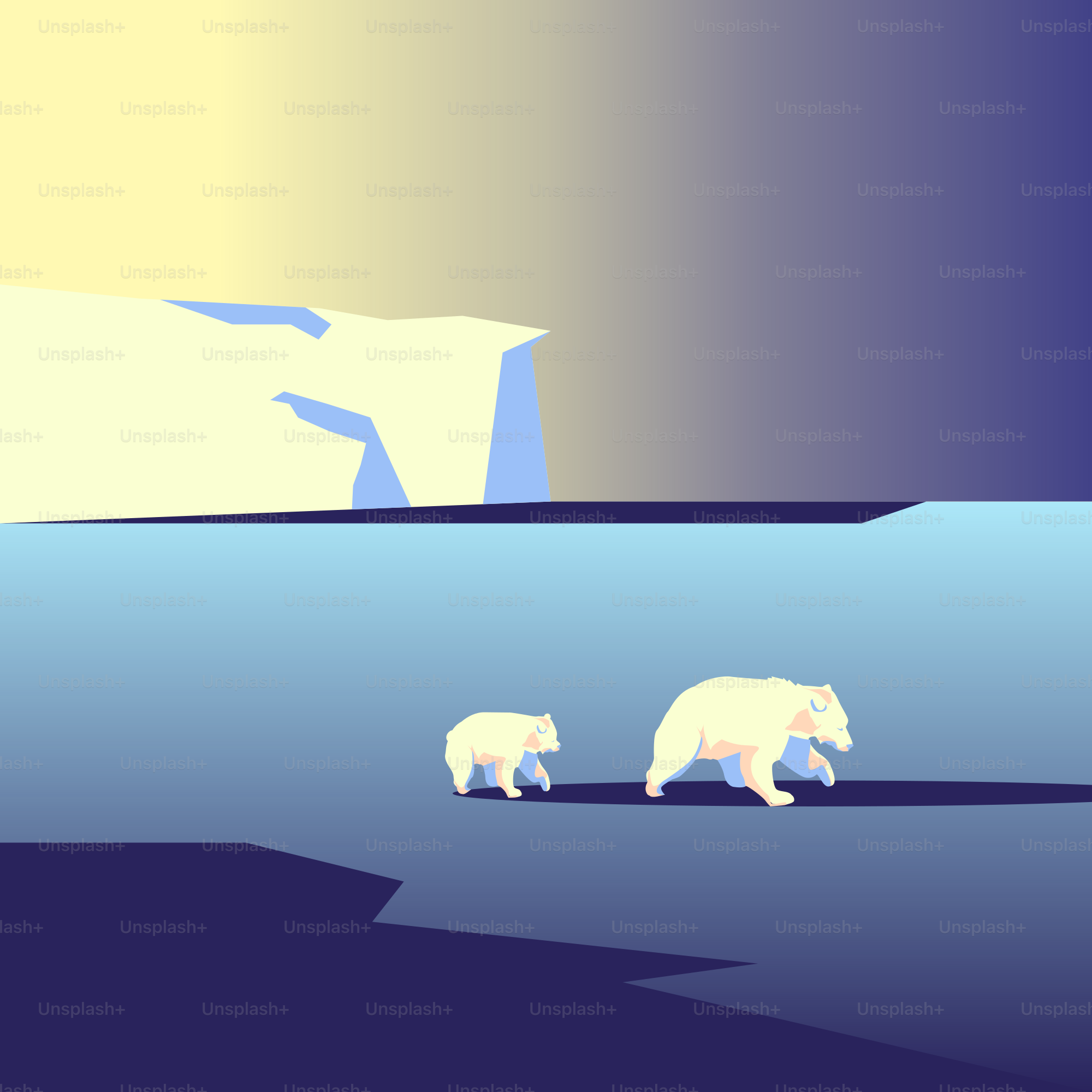 Three polar bears walking across a frozen lake