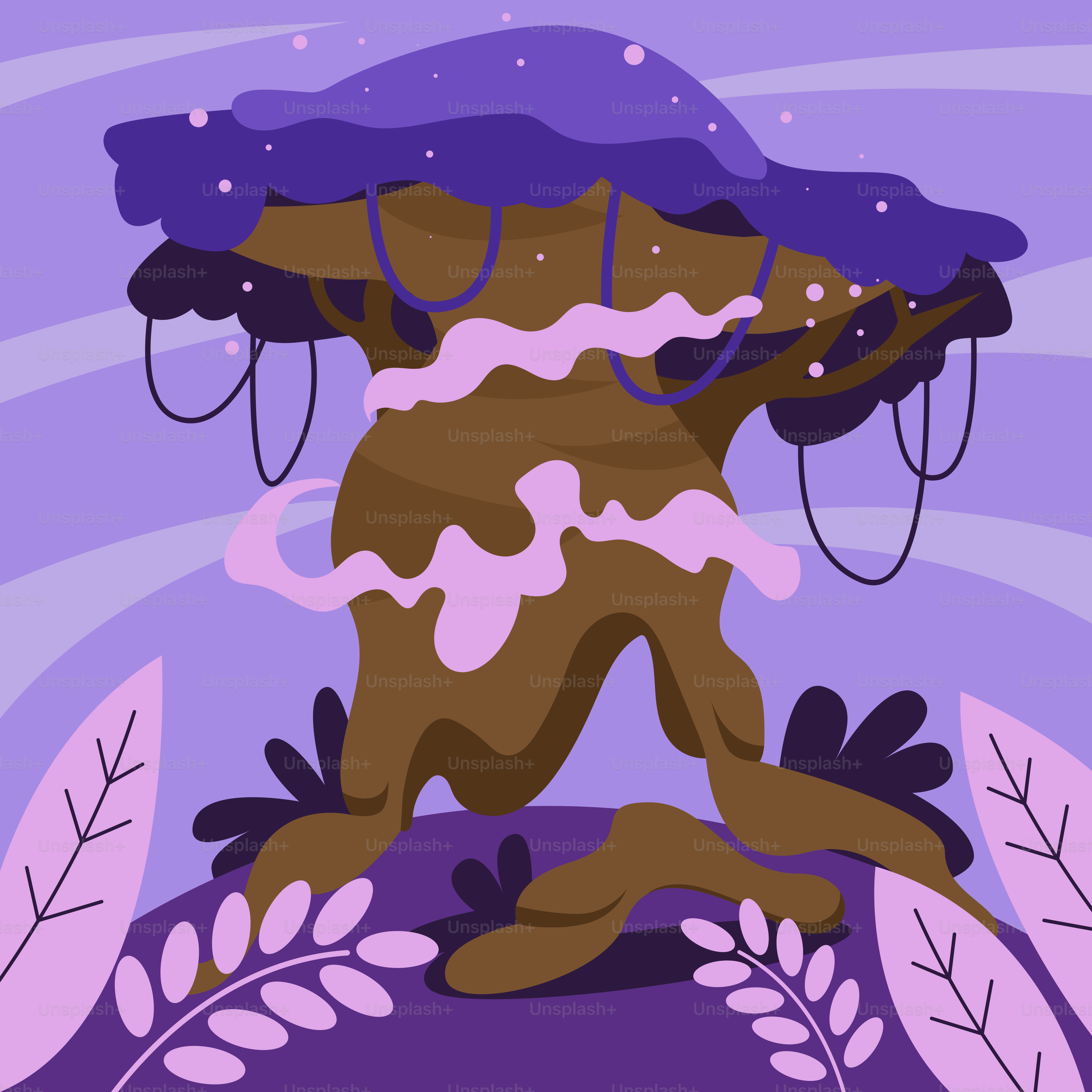 A cartoon of a tree with a purple background vector – Fantasy world ...