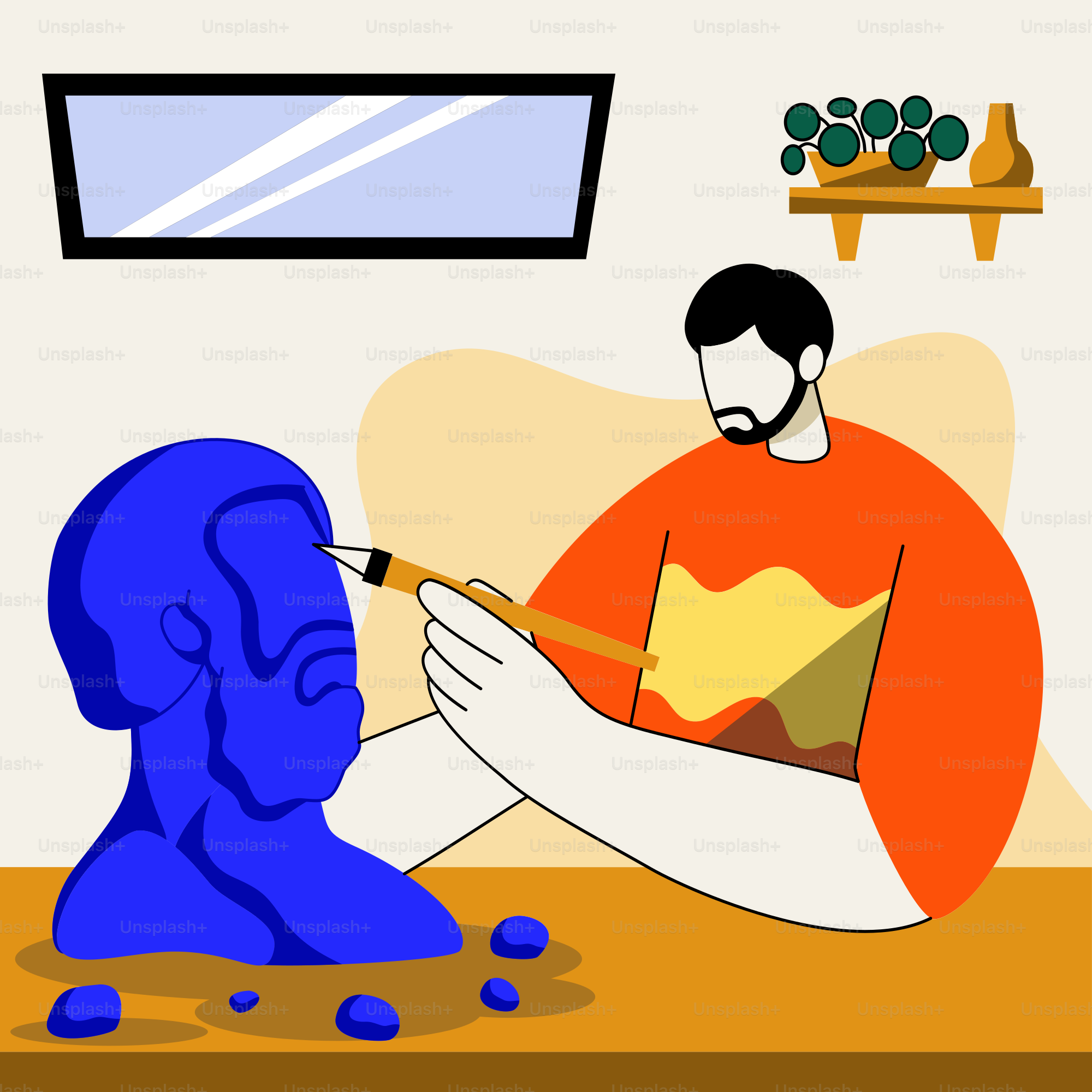 A man is painting a man's face with blue paint