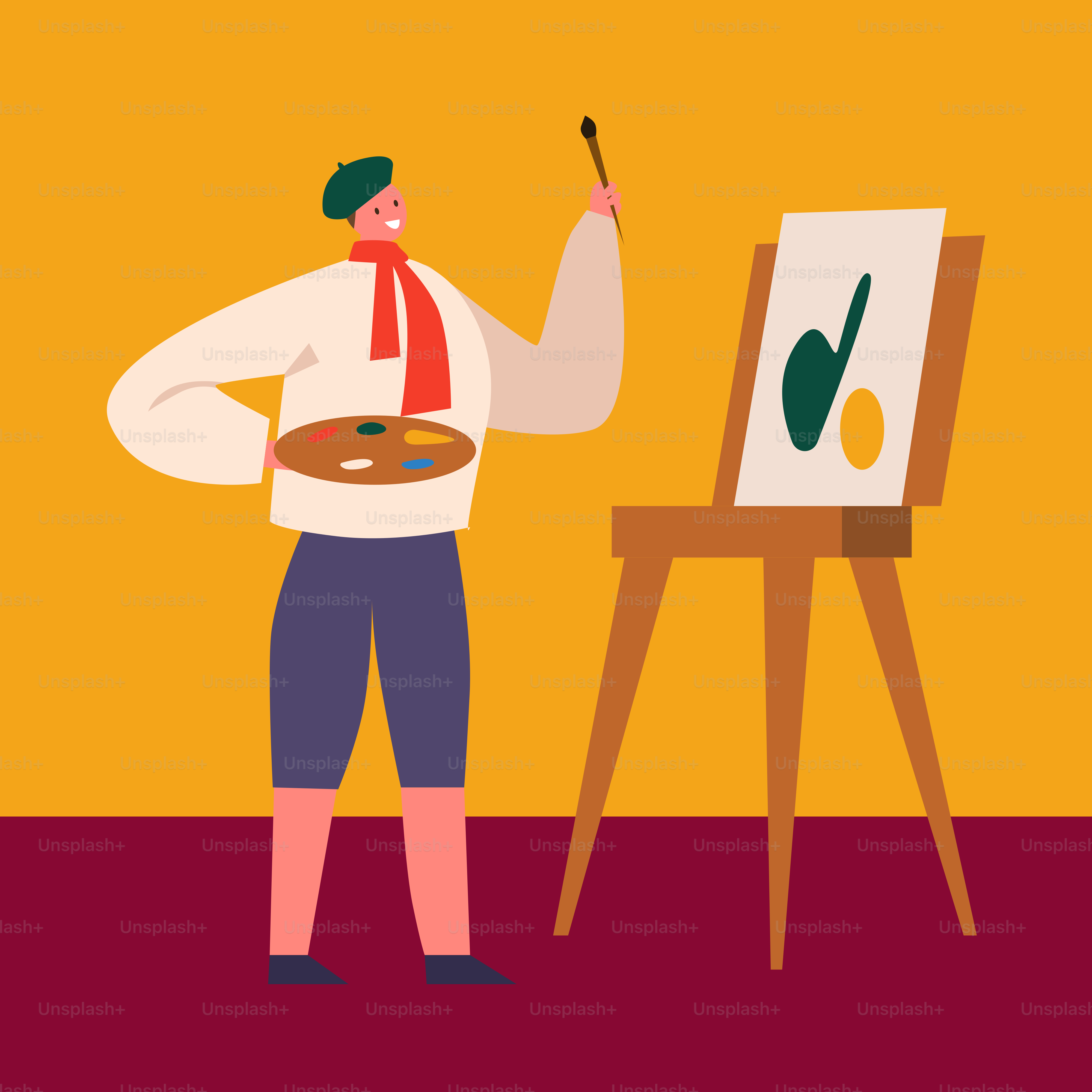 A man standing in front of a easel with a painting on it
