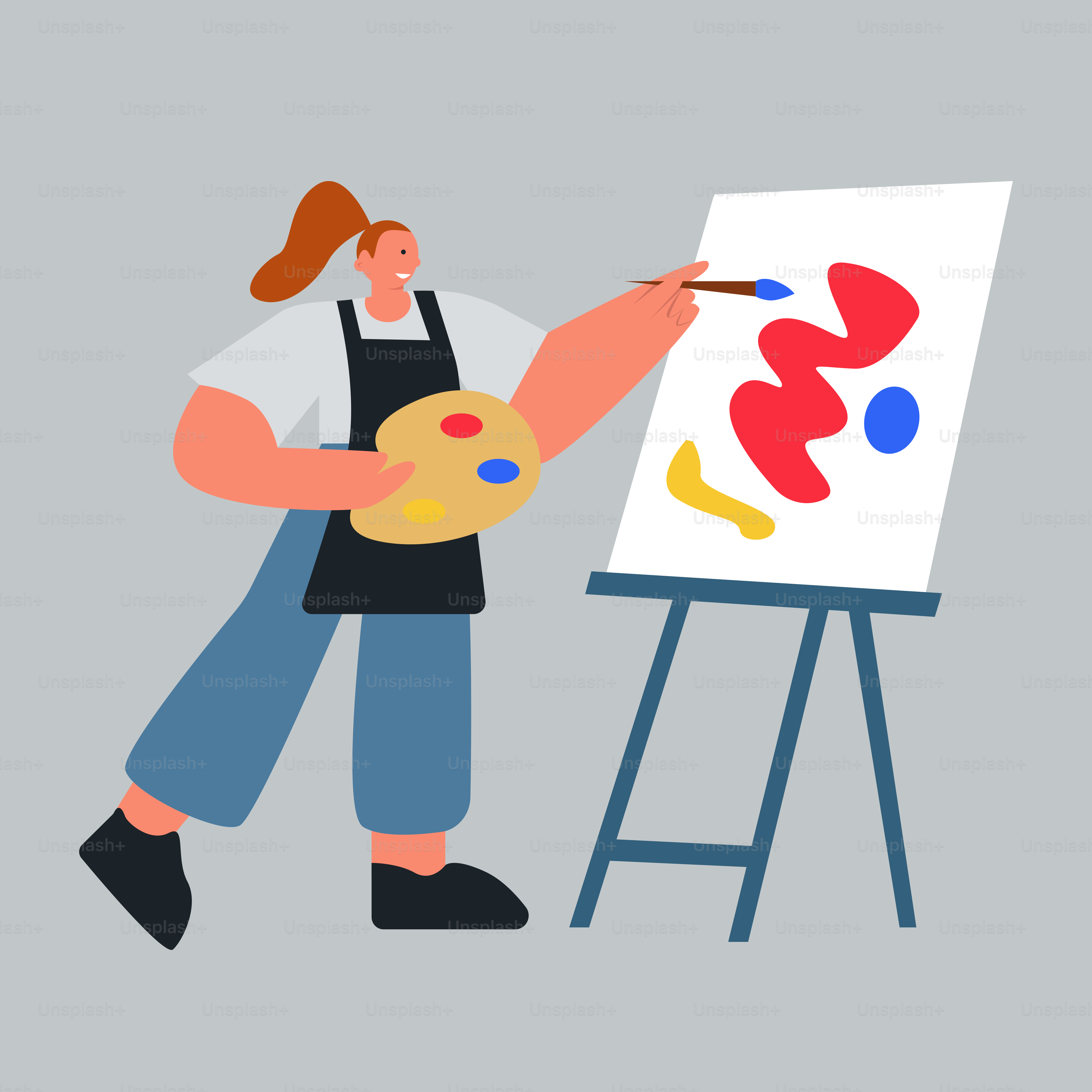 A woman is painting a picture on a easel vector – Abstract Image on ...