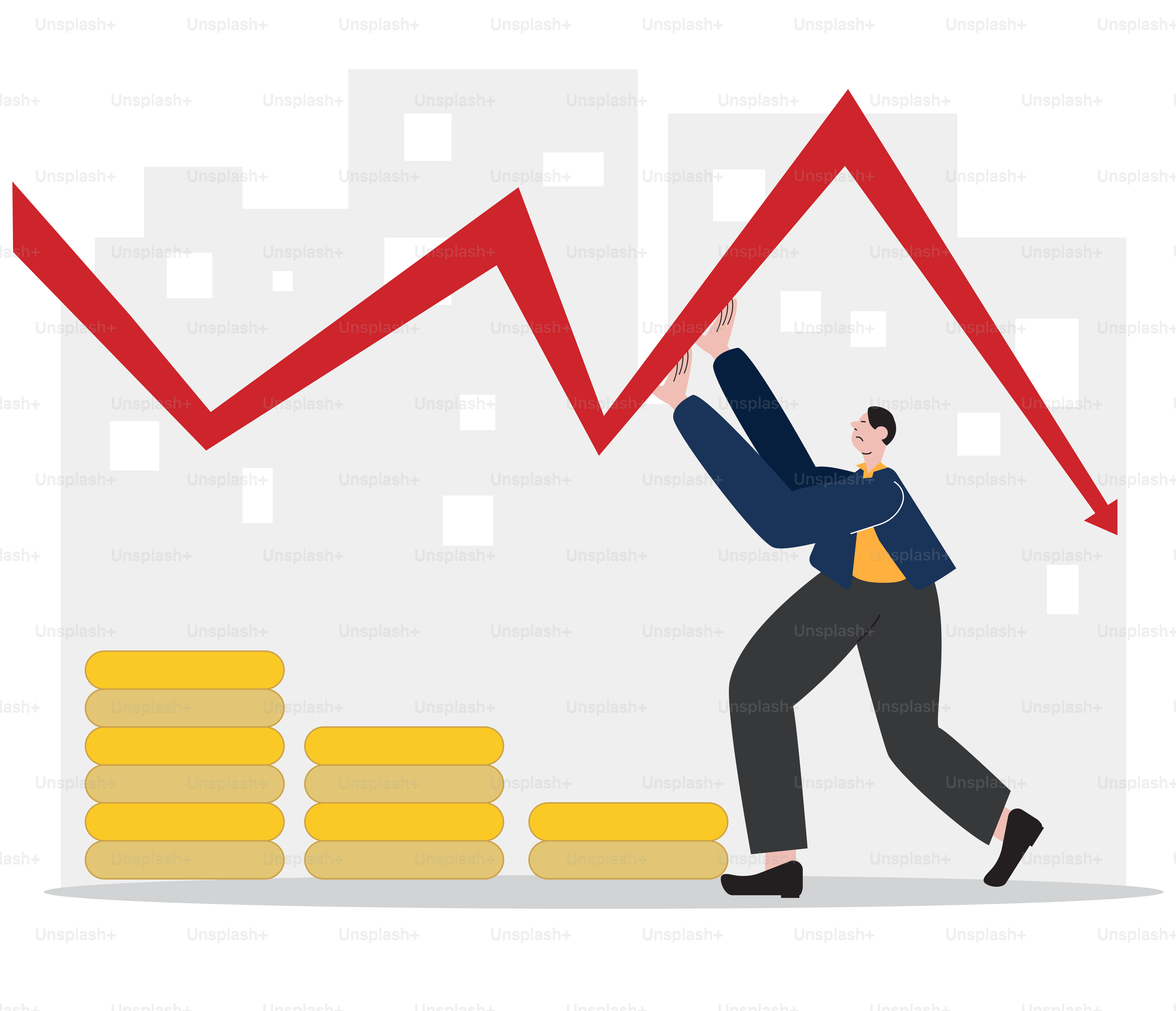 Un hombre corre por un gráfico con una flecha roja