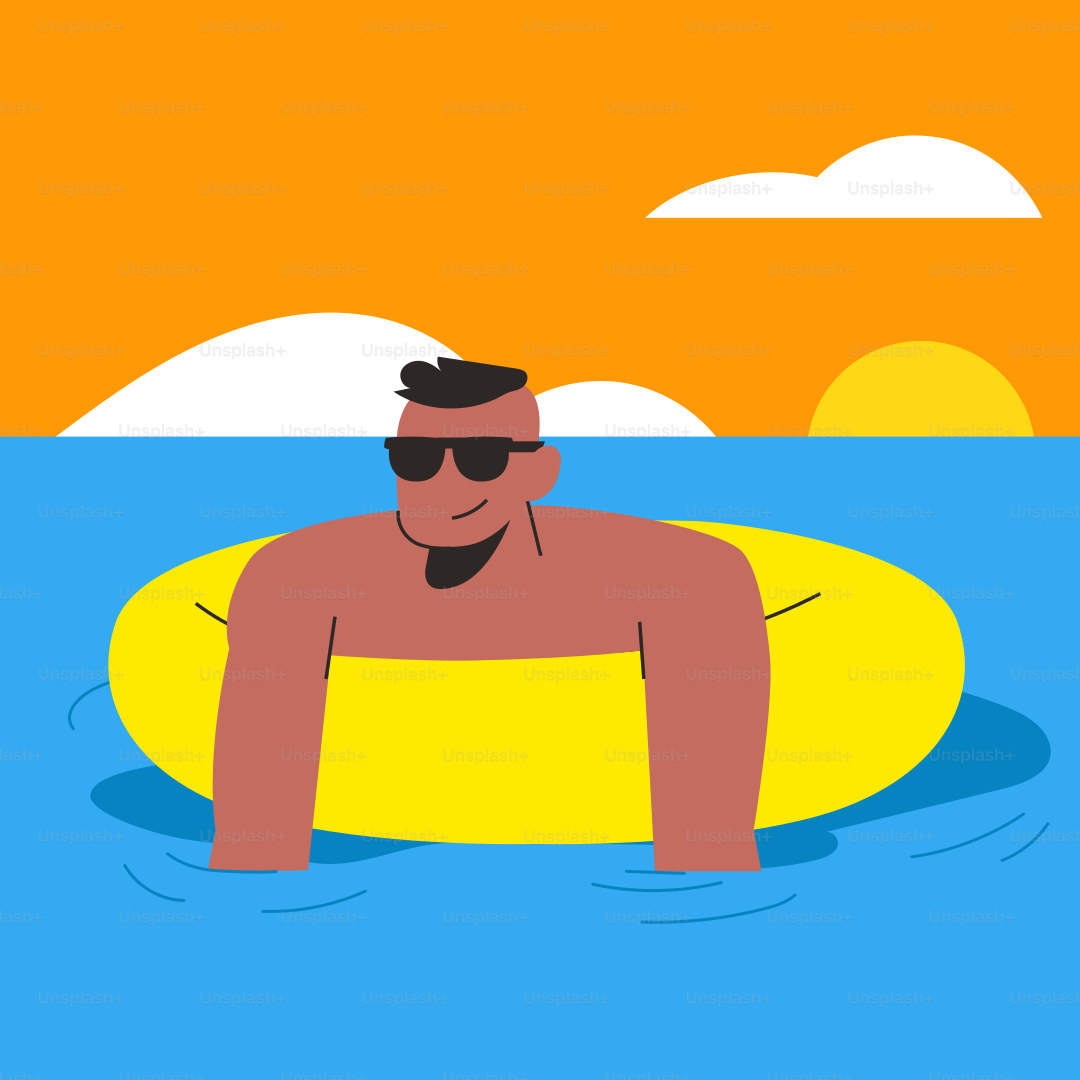 A man sitting on a raft in the ocean