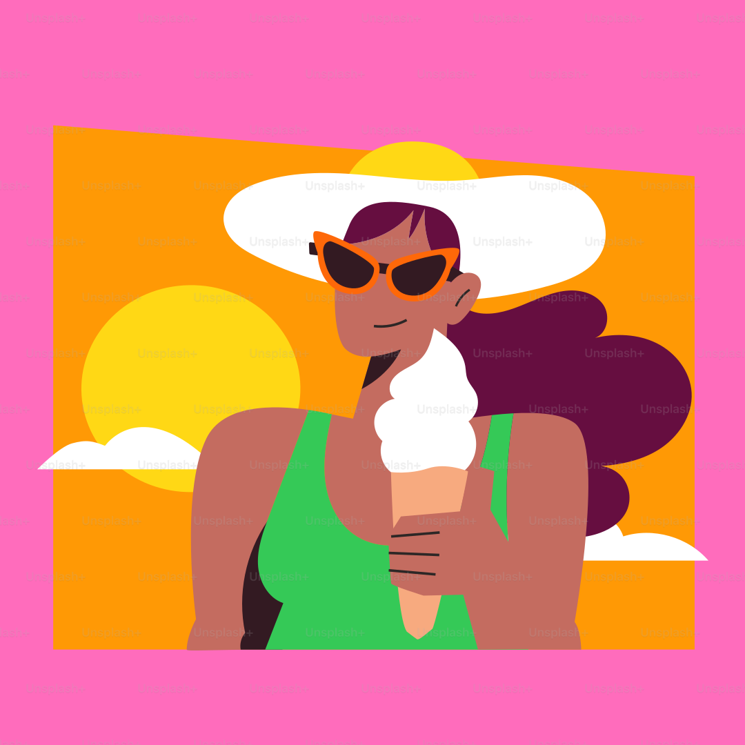 A woman in a hat and sunglasses eating an ice cream cone