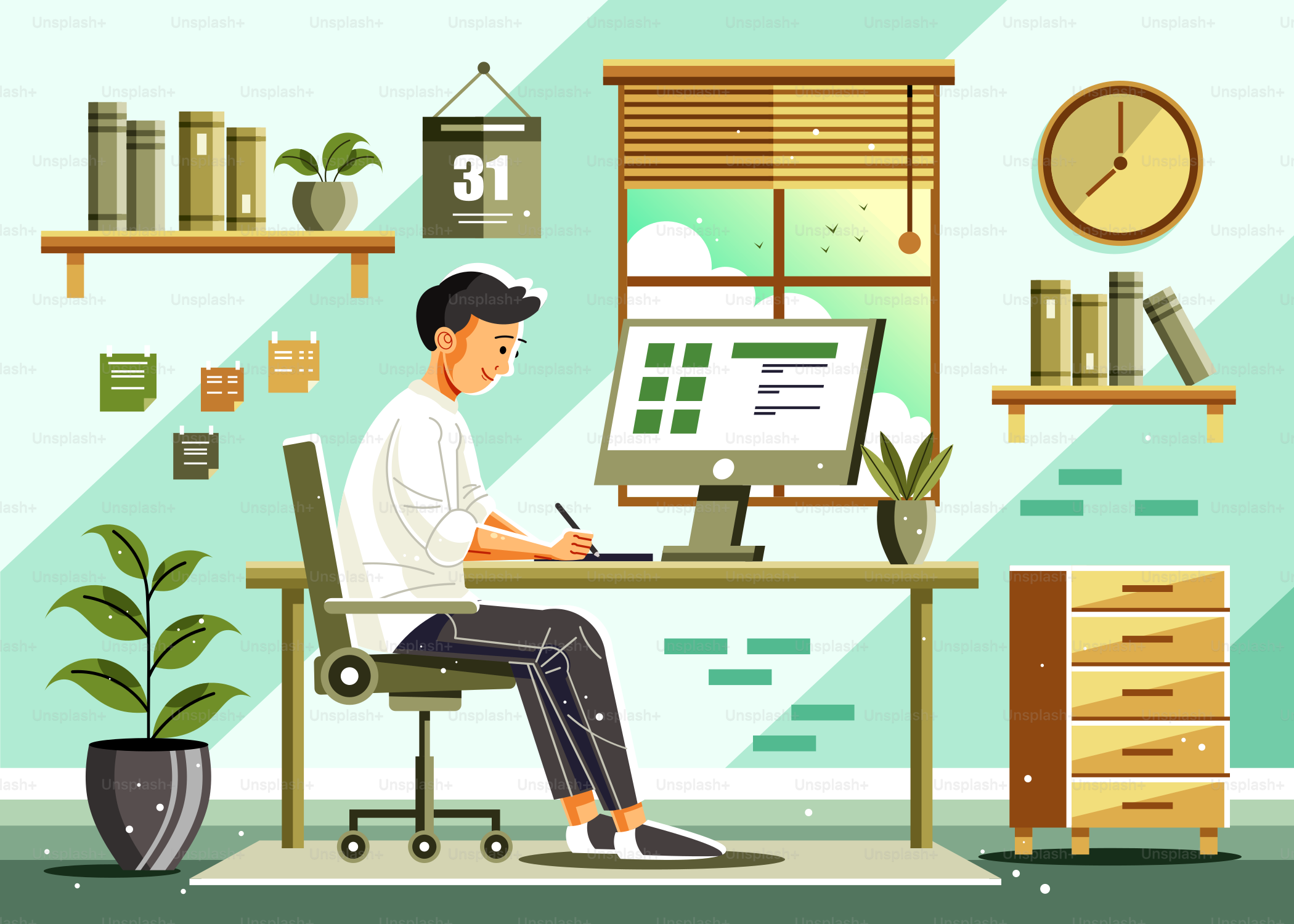 A person sitting at a desk with a computer