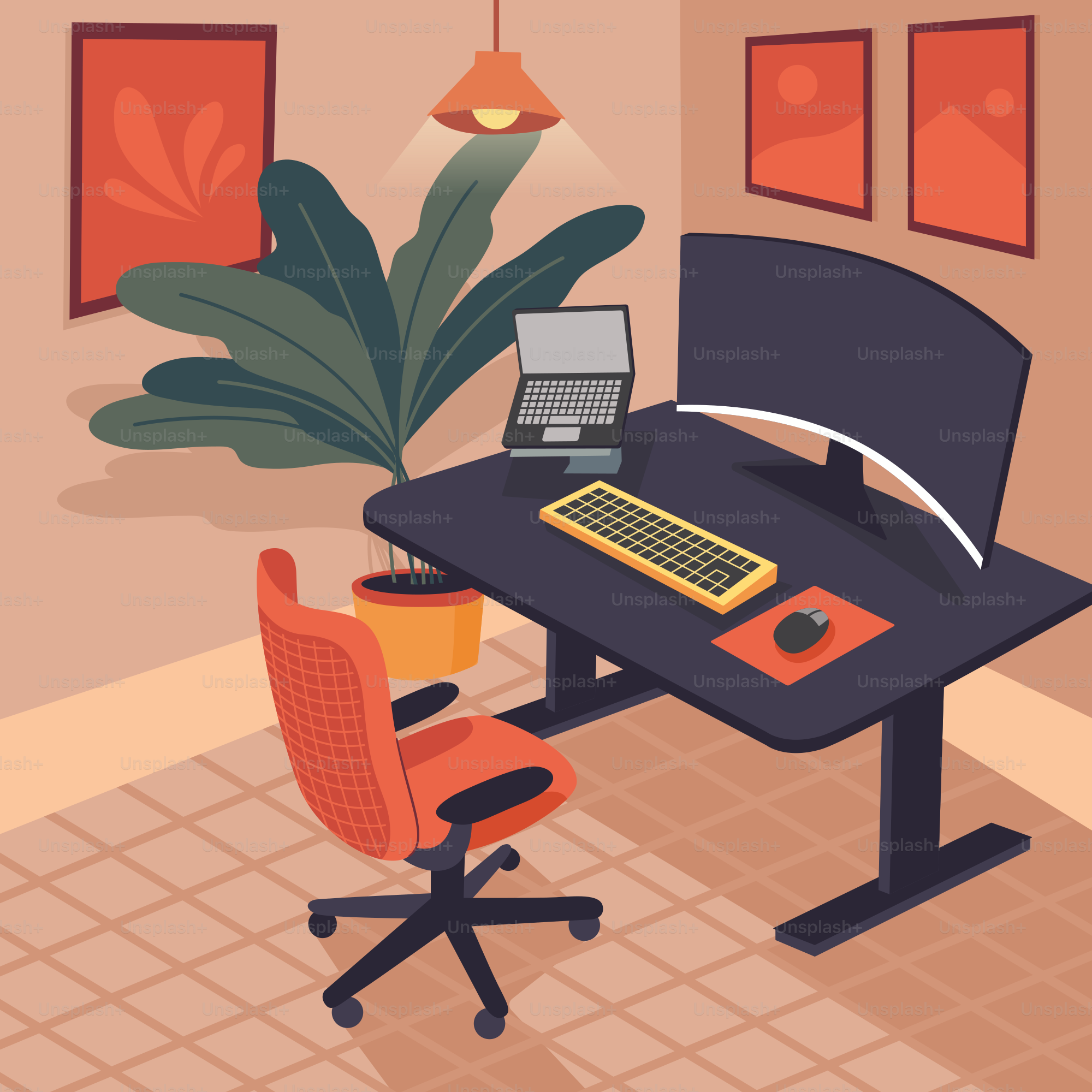 Uma mesa de computador com teclado e mouse