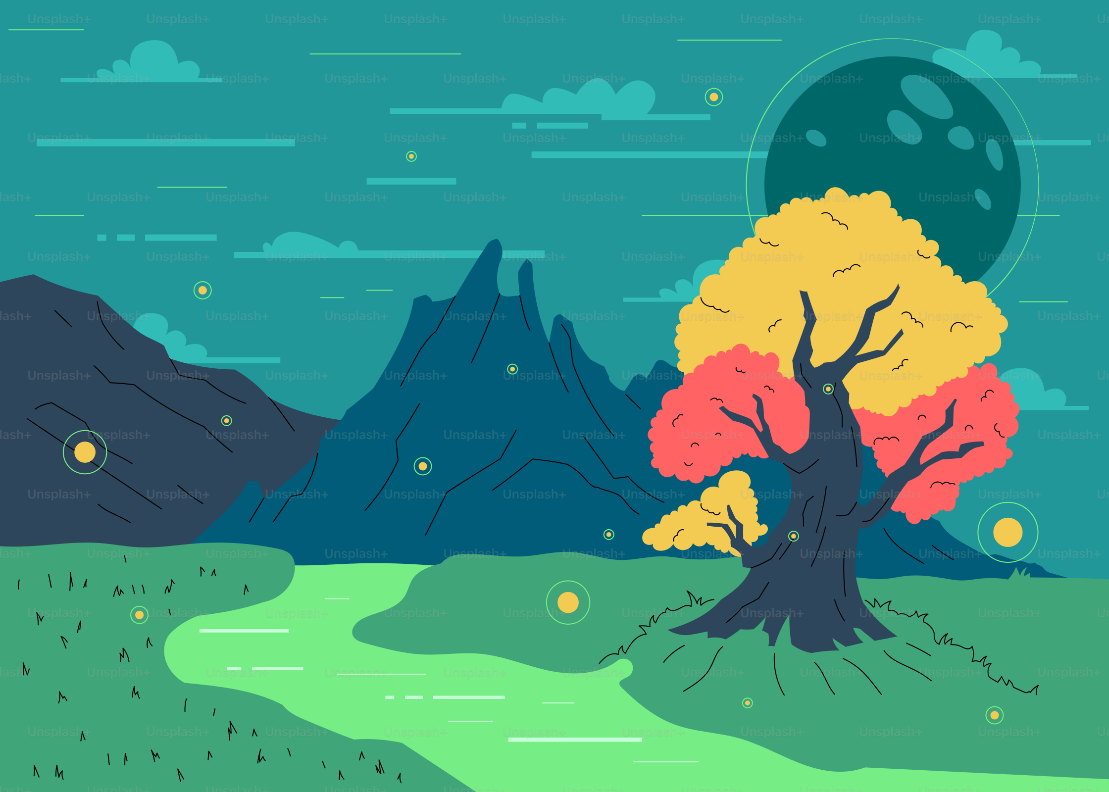 背景に木と山々がある風景