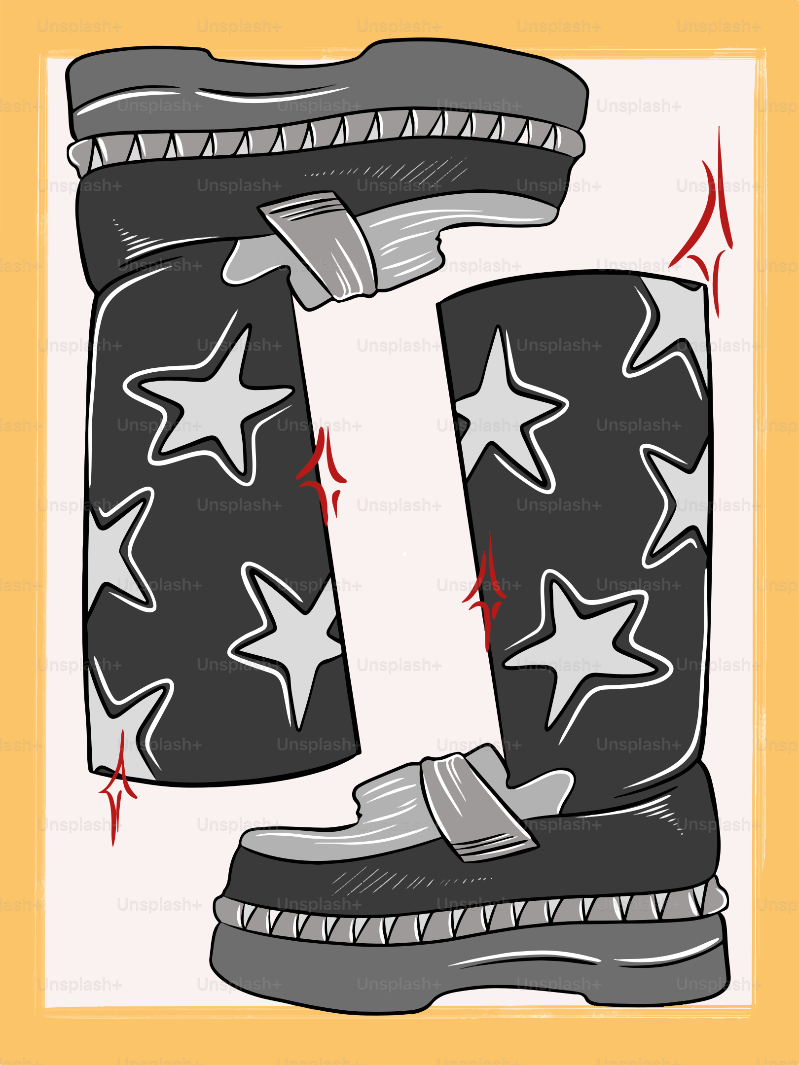 A drawing of a pair of boots with stars on them