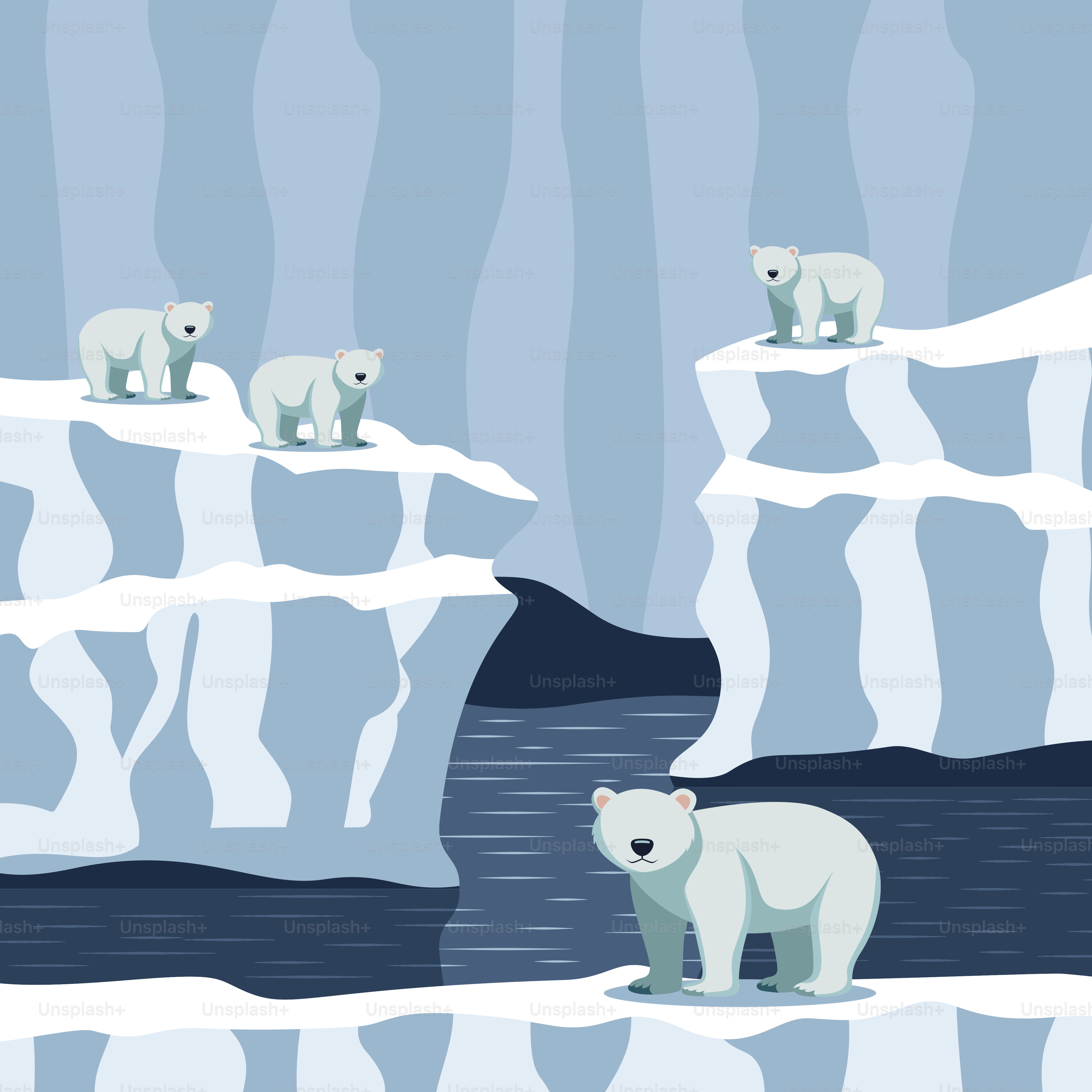 A group of polar bears standing on top of an iceberg