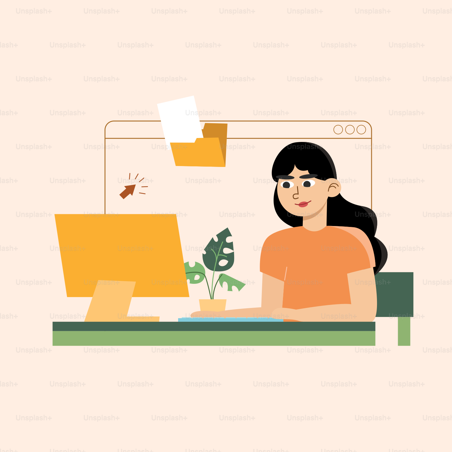 A woman sitting at a desk in front of a computer