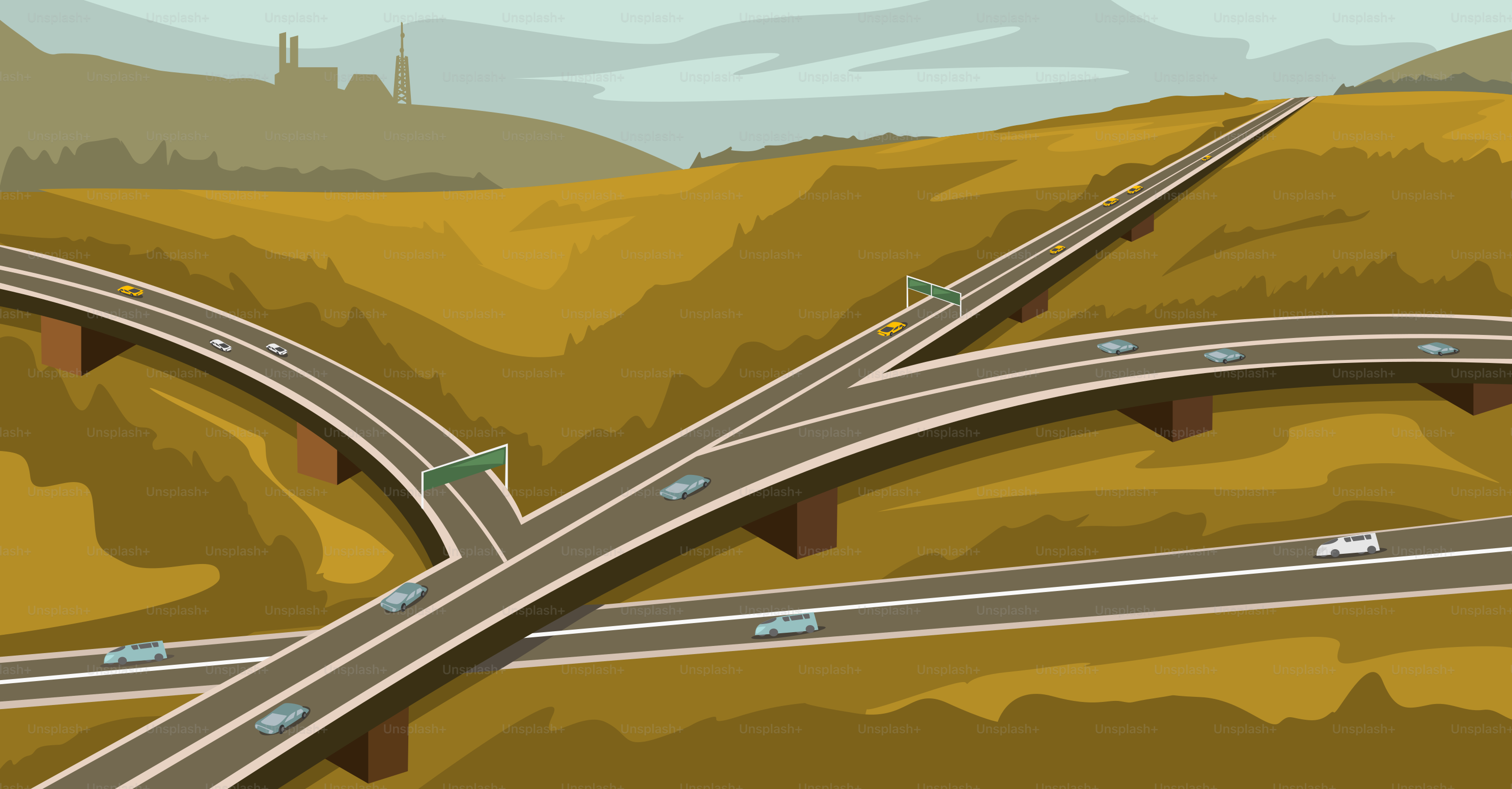 A picture of a highway going through a hilly area