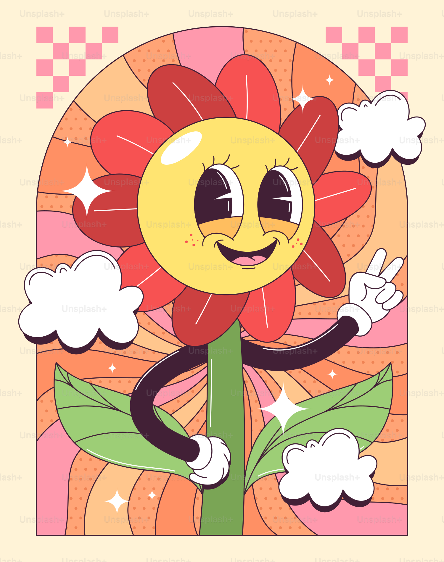 Una flor de dibujos animados con una cara feliz