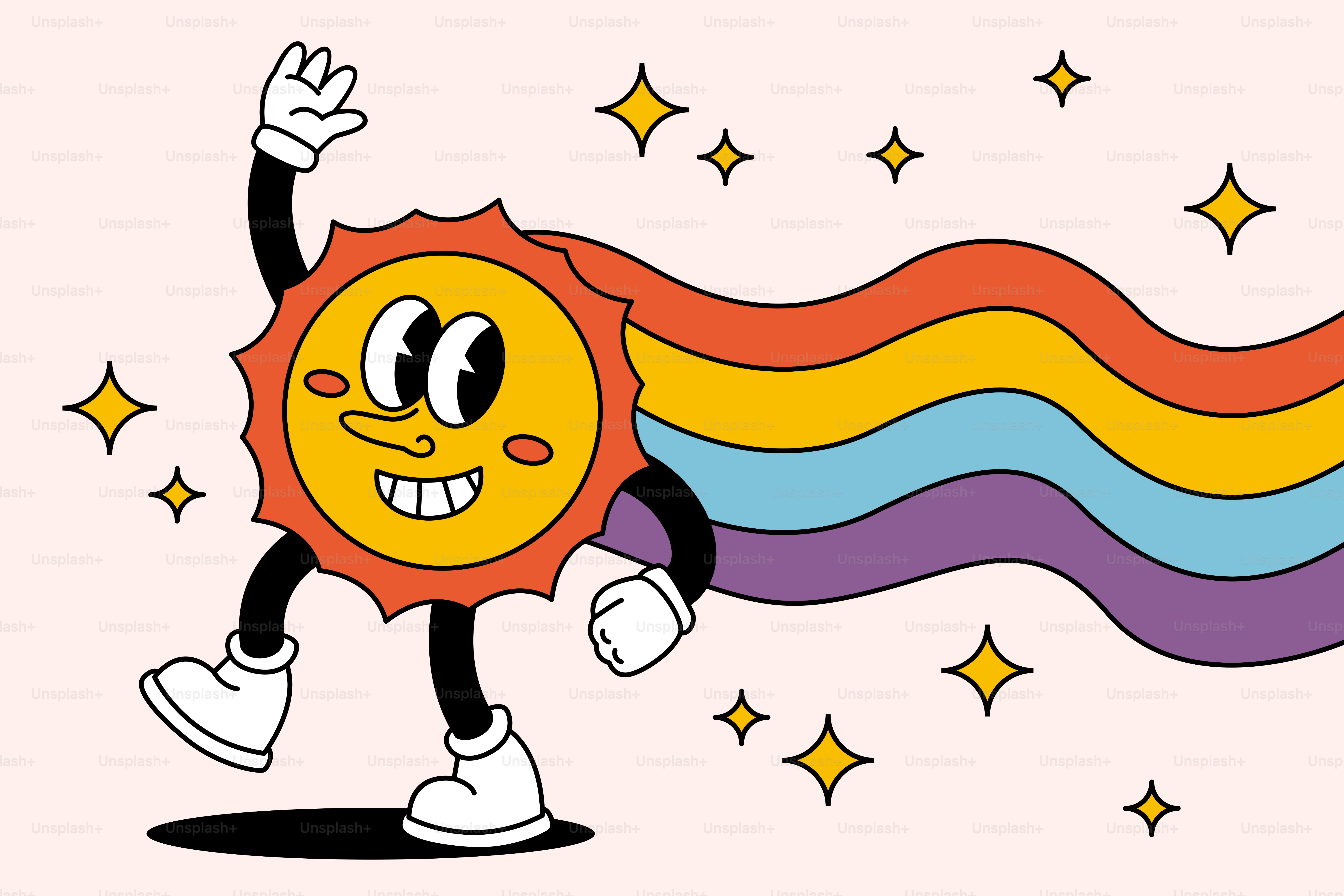 Eine Cartoonfigur mit regenbogenfarbenen Haaren