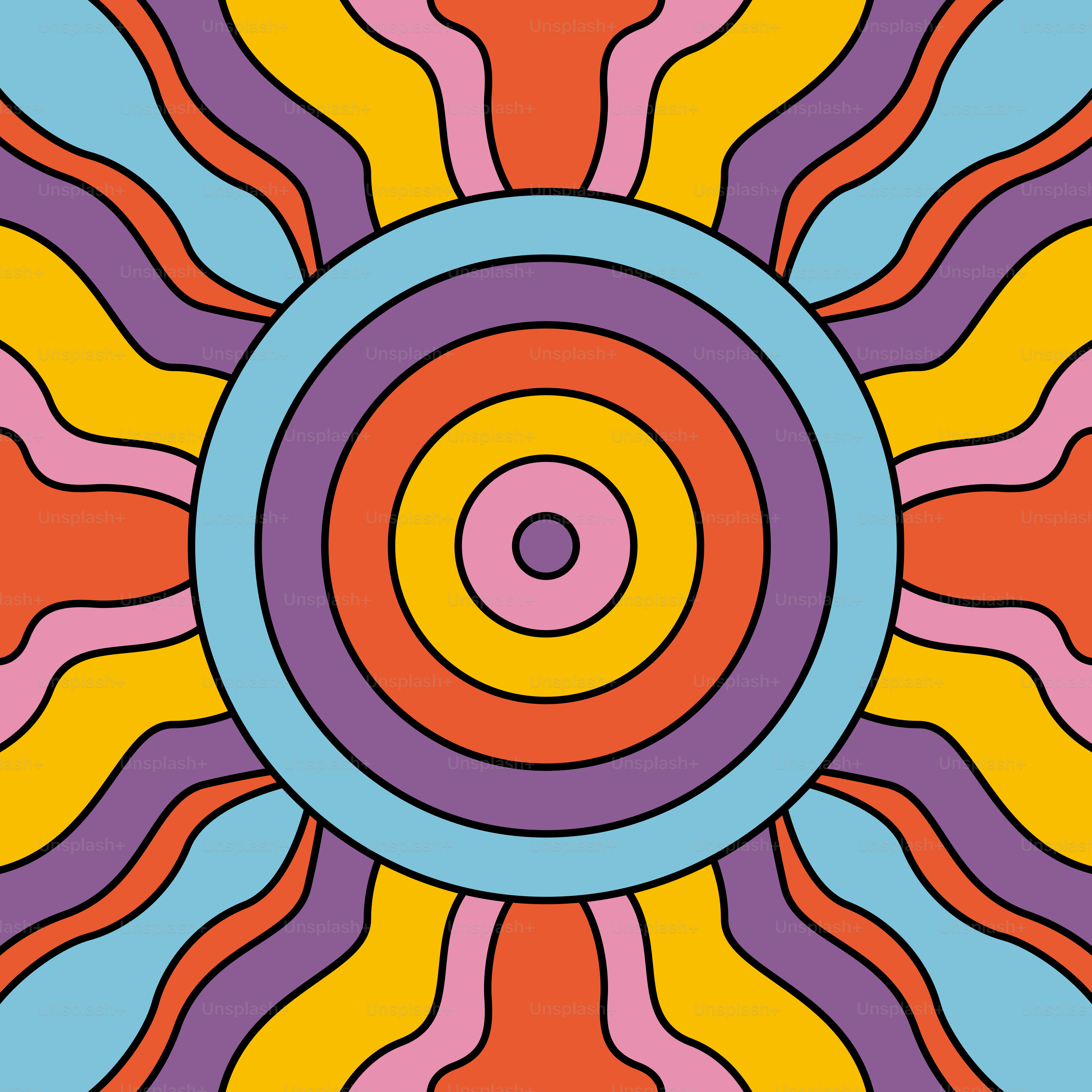 A colorful picture of a sunflower with a blue center