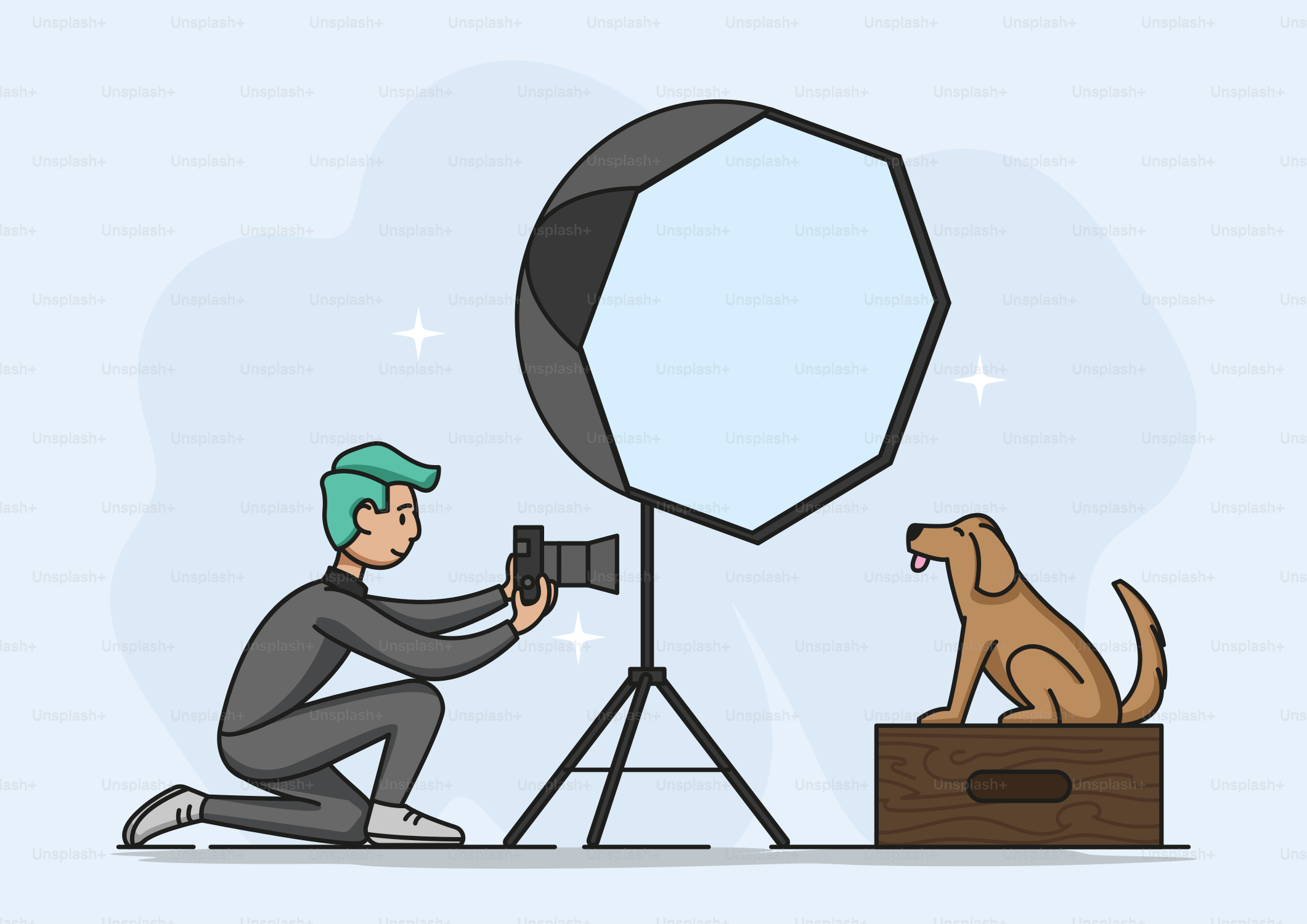 Un uomo che fotografa un cane con una macchina fotografica