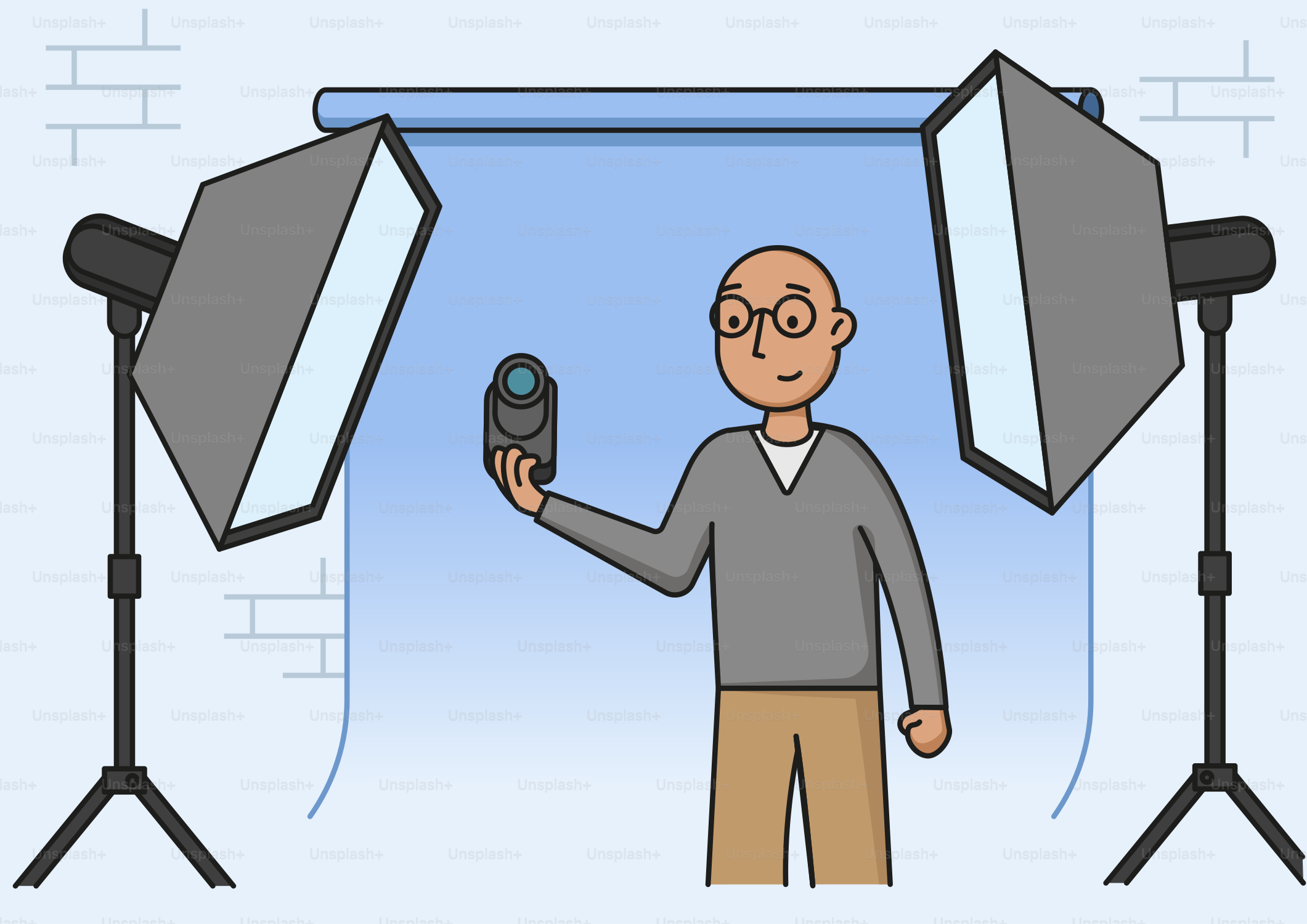 A man holding a cell phone in front of a camera