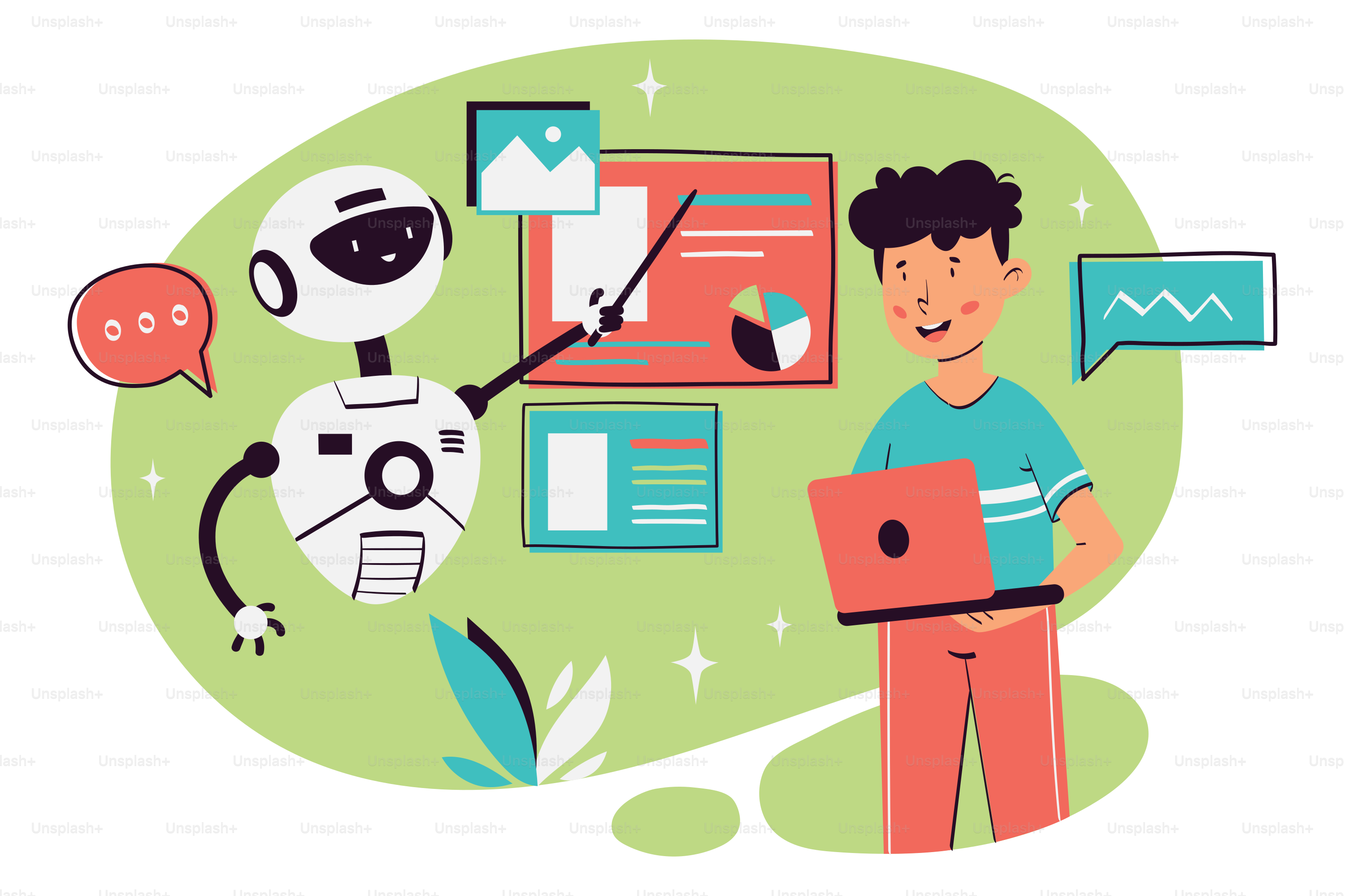 A man holding a laptop in front of a robot