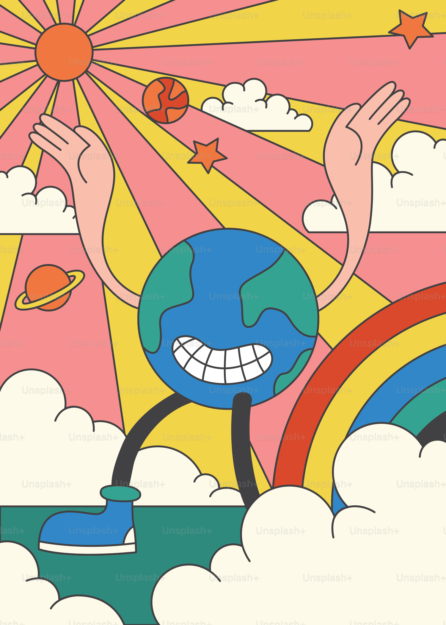 A painting of a person reaching for a ball